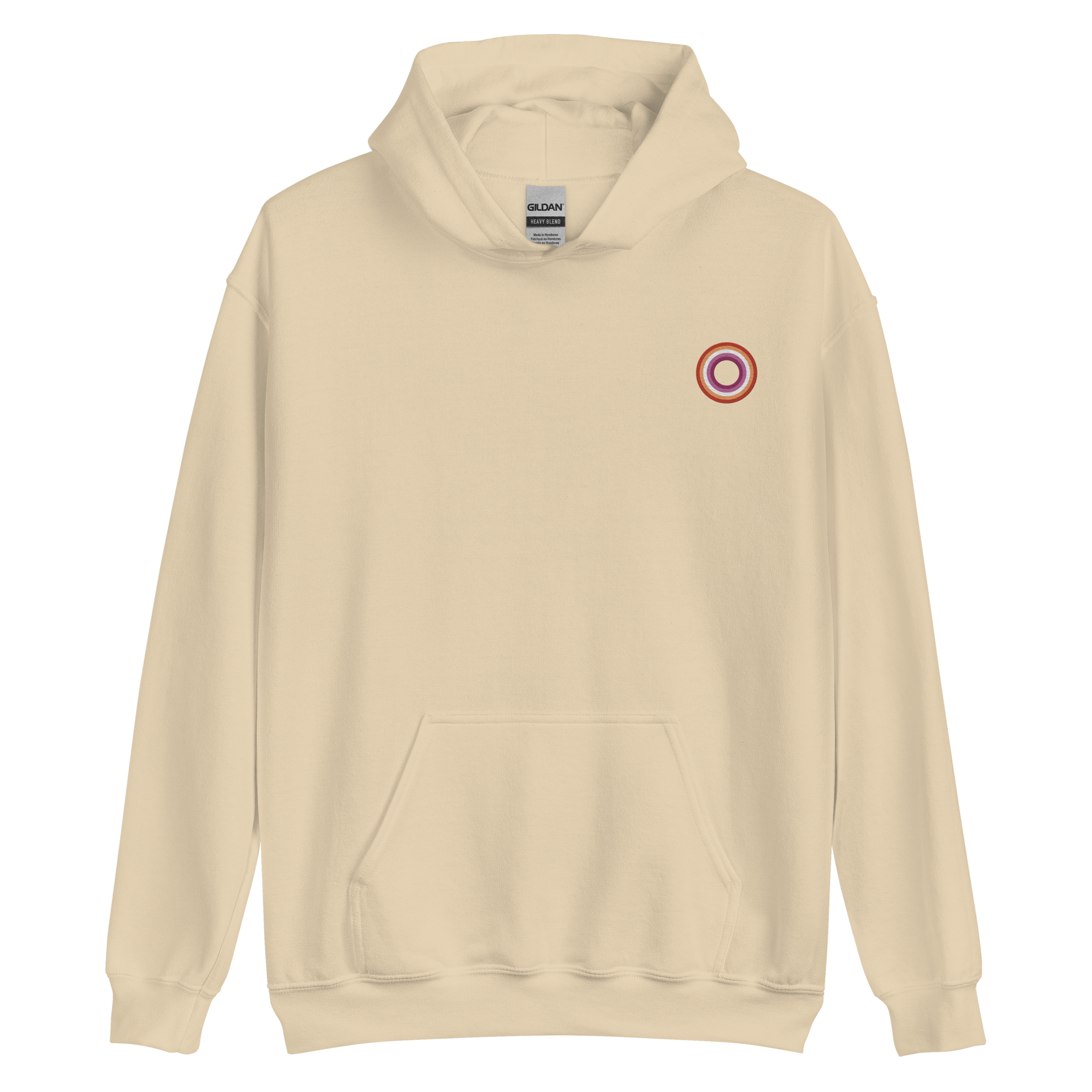 Embroidered Hoodie: Lesbian Pride Ring Emblem Design