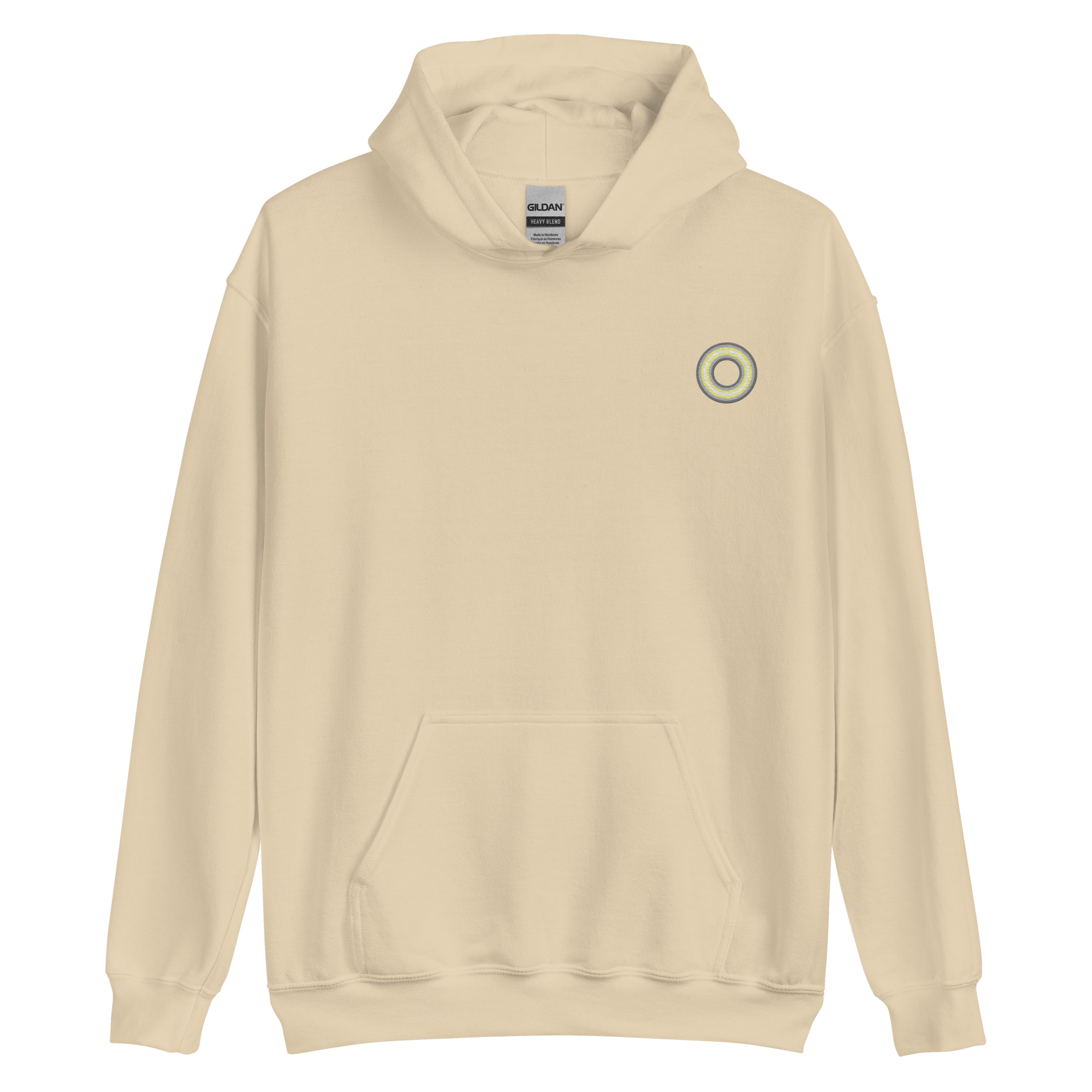 Embroidered Hoodie: Demigender Pride Ring Emblem Design