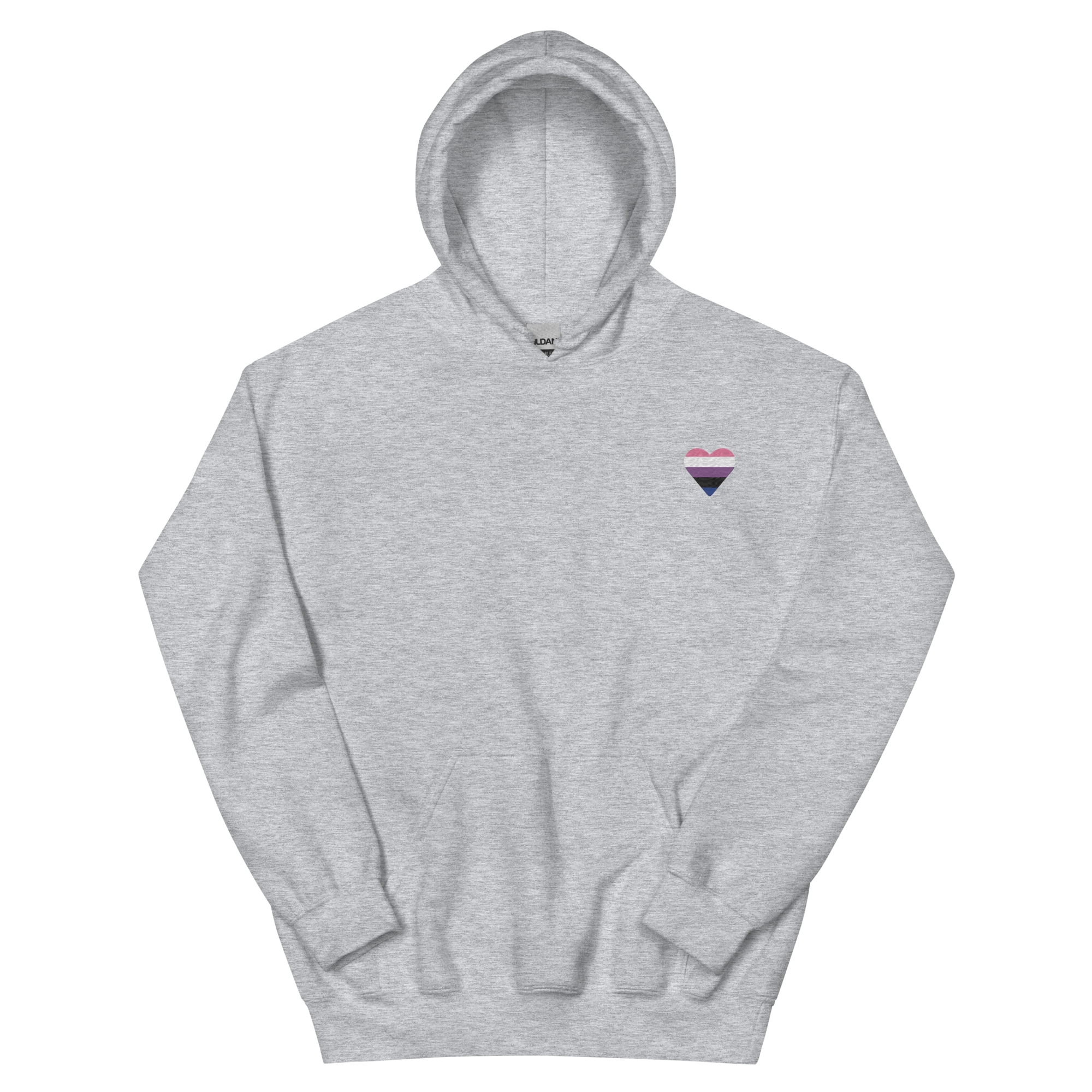 Genderfluid Flag Embroidered Heart Hoodie: Celebratory LGBTQ+ Pride Design