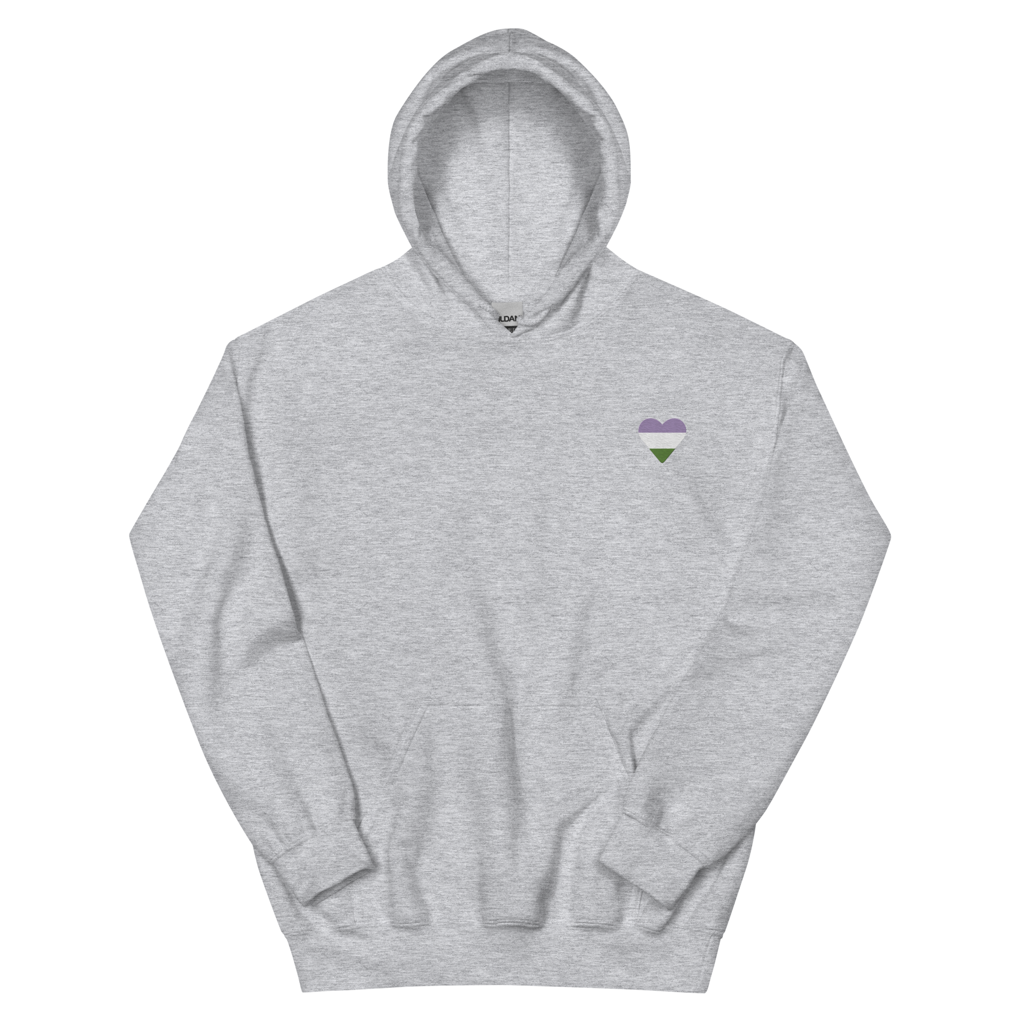Genderqueer Flag Embroidered Heart Hoodie: Celebratory LGBTQ+ Pride Design