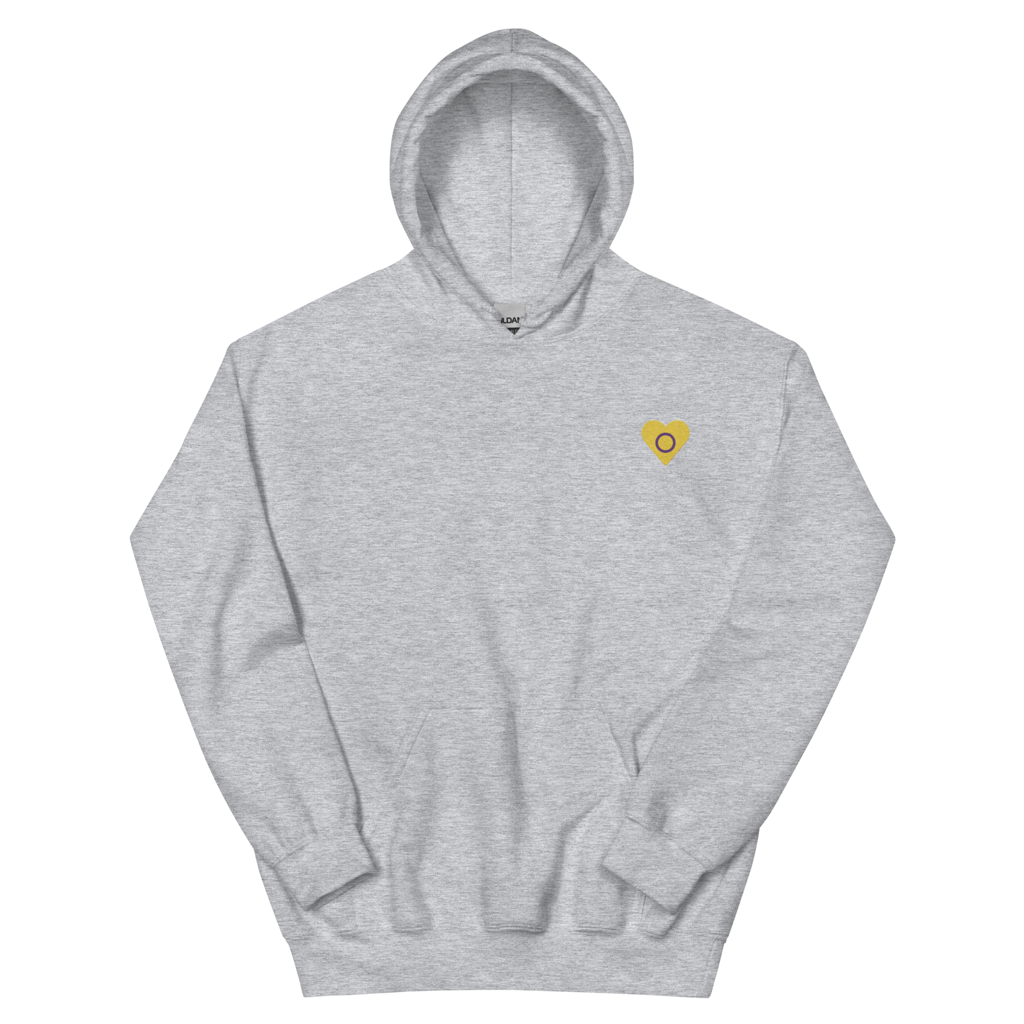 Intersex Flag Embroidered Heart Hoodie: Celebratory LGBTQ+ Pride Design