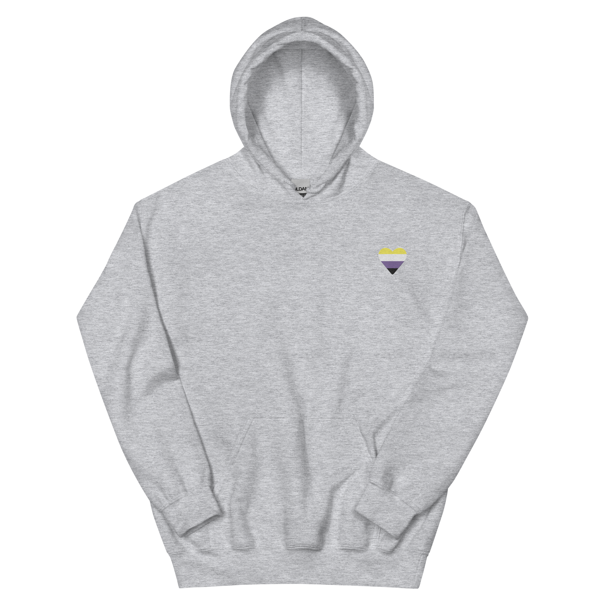 Nonbinary Flag Embroidered Heart Hoodie: Celebratory LGBTQ+ Pride Design