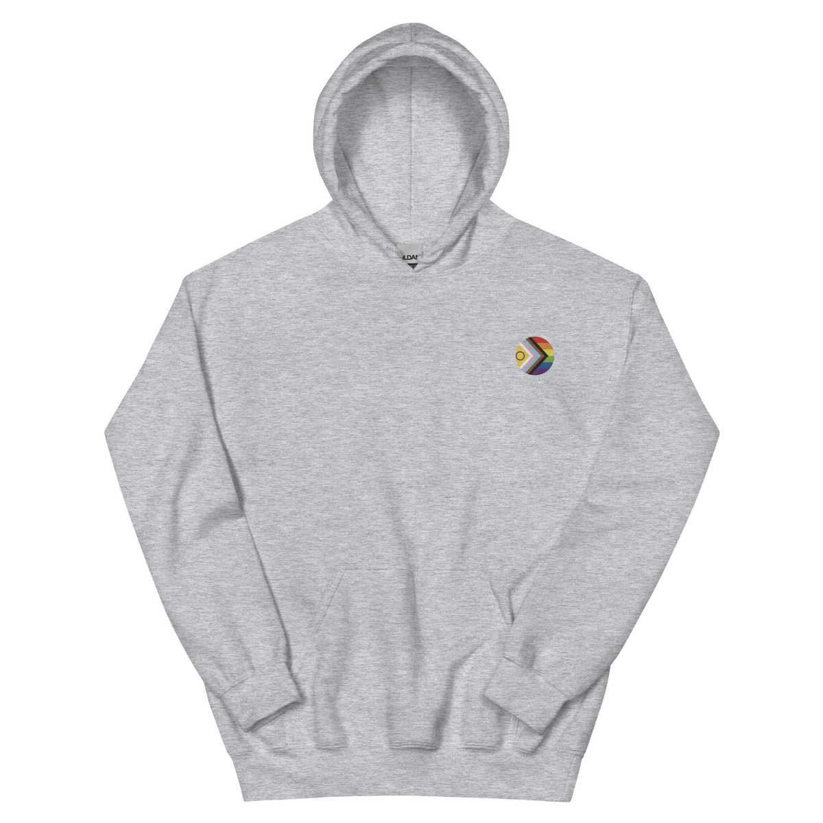 Intersex-Inclusive Pride Progress Flag Embroidered Circle Hoodie: Celebratory LGBTQ+ Pride Design
