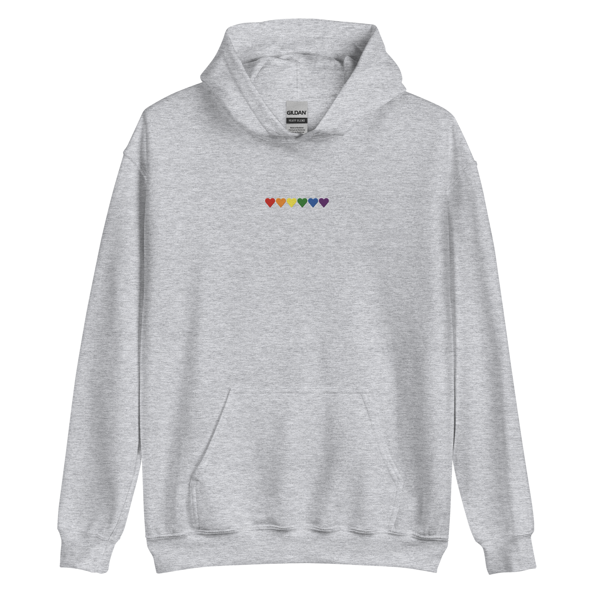Embroidered Pride Hoodie: Pride Flag Horizontal Heart Design