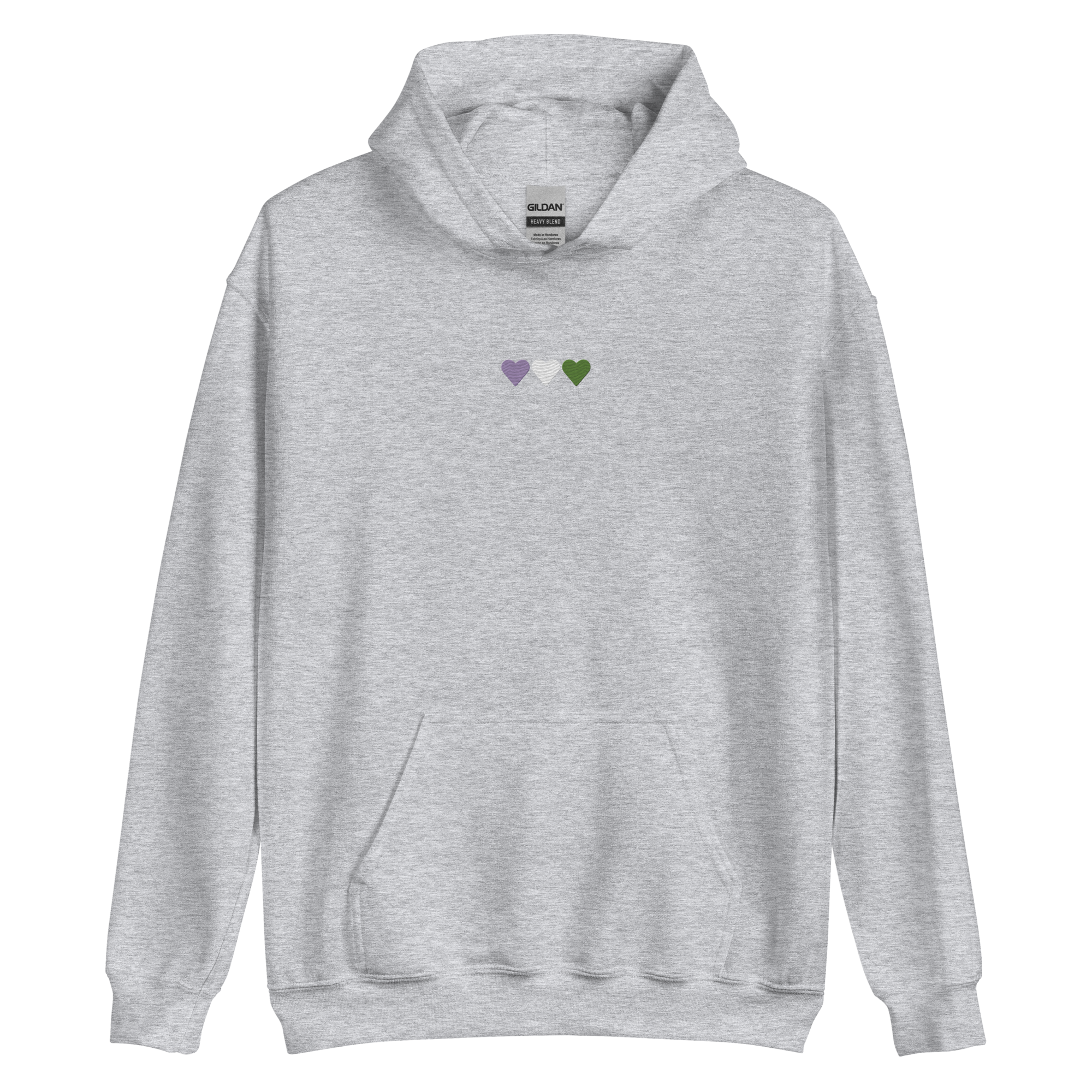 Embroidered Genderqueer Hoodie: Pride Flag Horizontal Heart Design