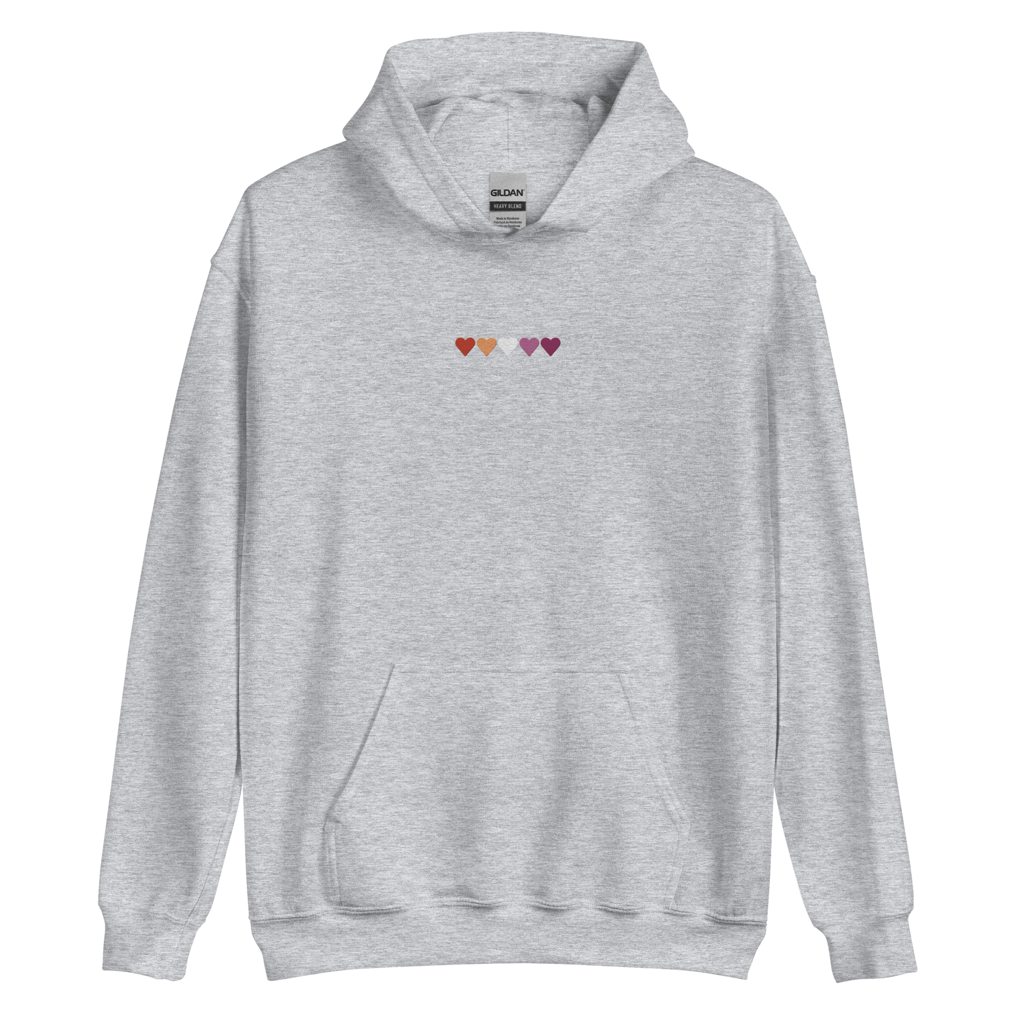 Embroidered Lesbian Hoodie: Pride Flag Horizontal Heart Design