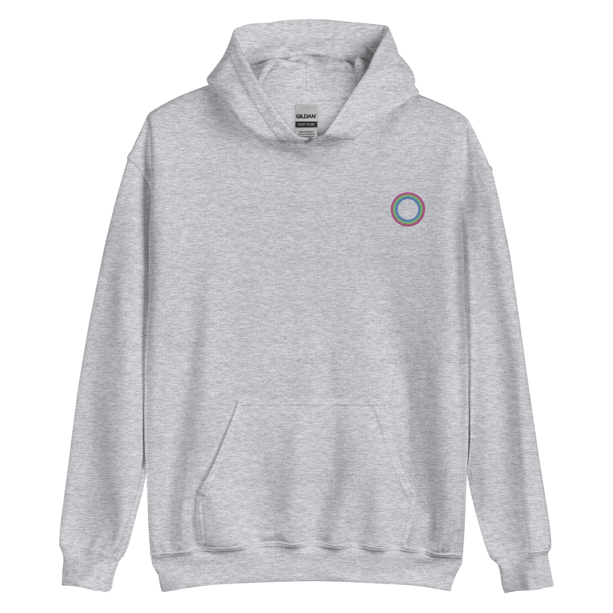Embroidered Hoodie: Polysexual Pride Ring Emblem Design