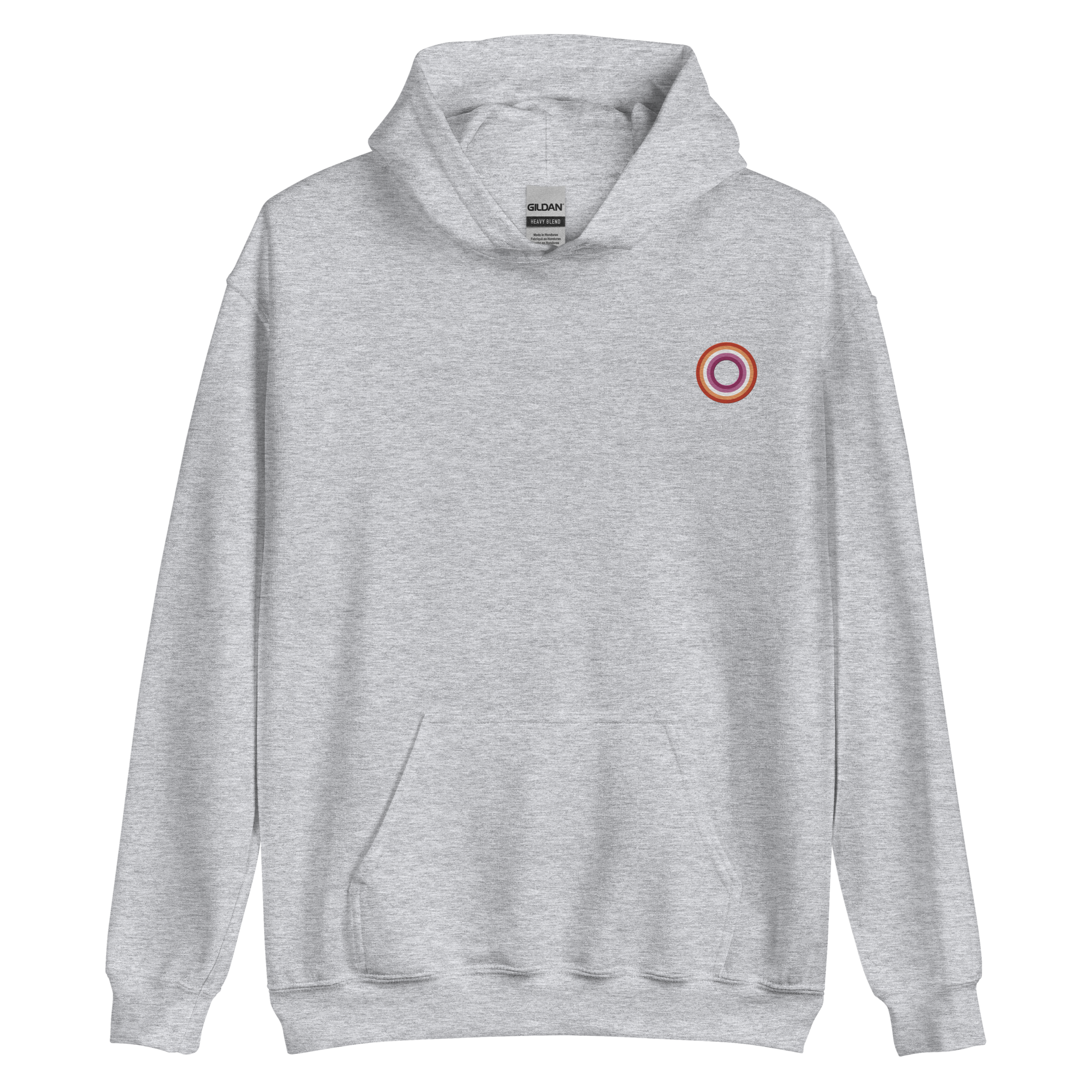Embroidered Hoodie: Lesbian Pride Ring Emblem Design