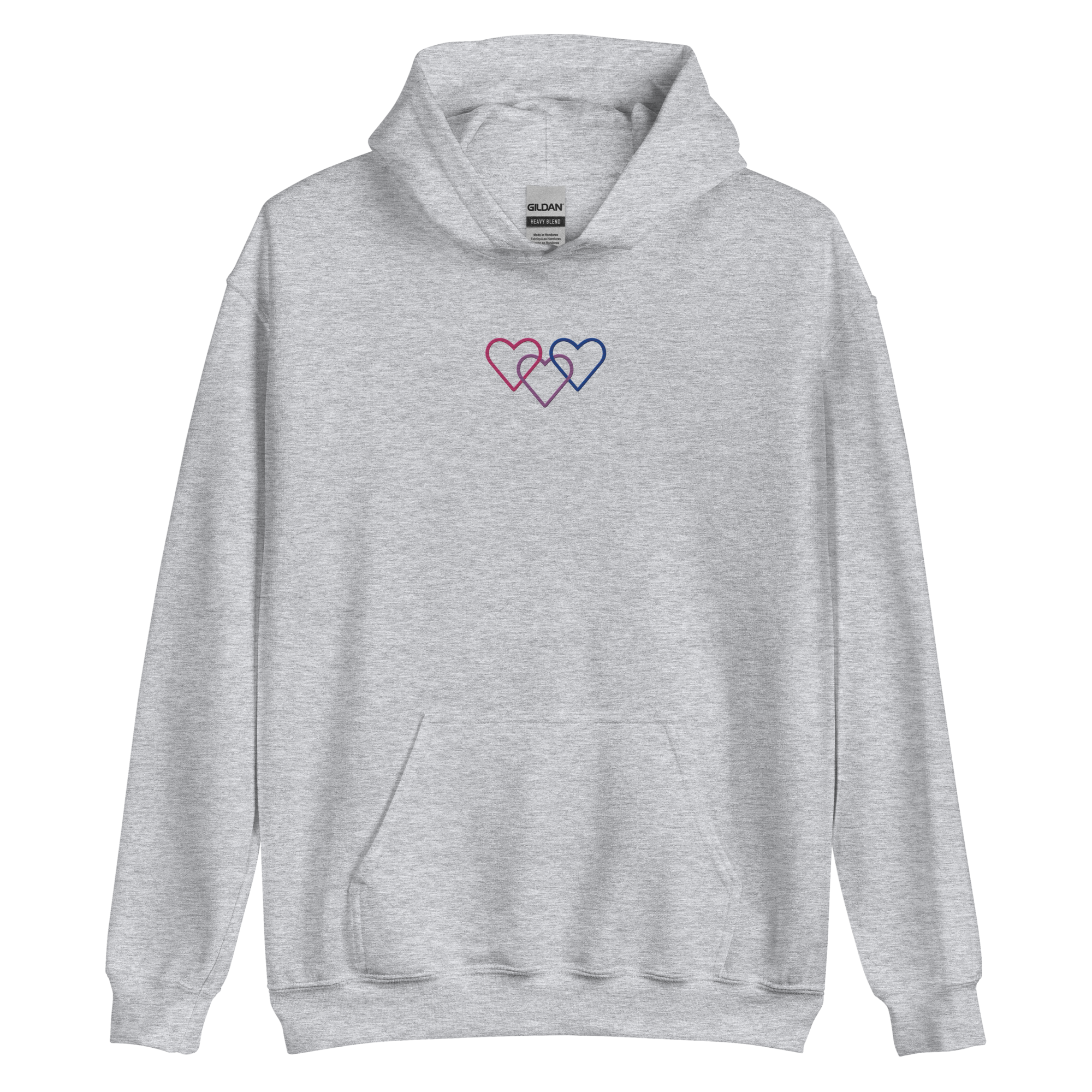 Bisexual Pride Hoodie: Interlaced Heart Outlines Embroidered Sweatshirt