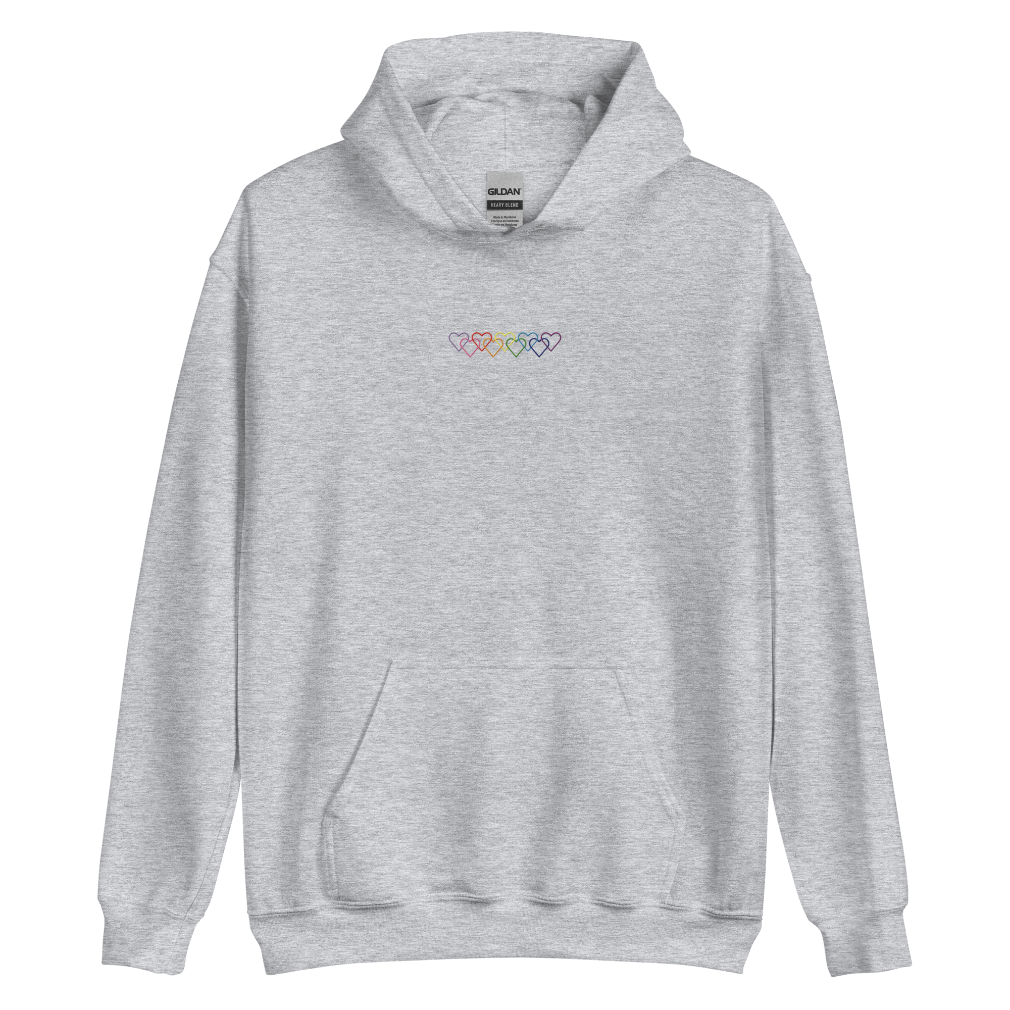 Gilbert Baker Pride Hoodie: Interlaced Heart Outlines Embroidered Sweatshirt