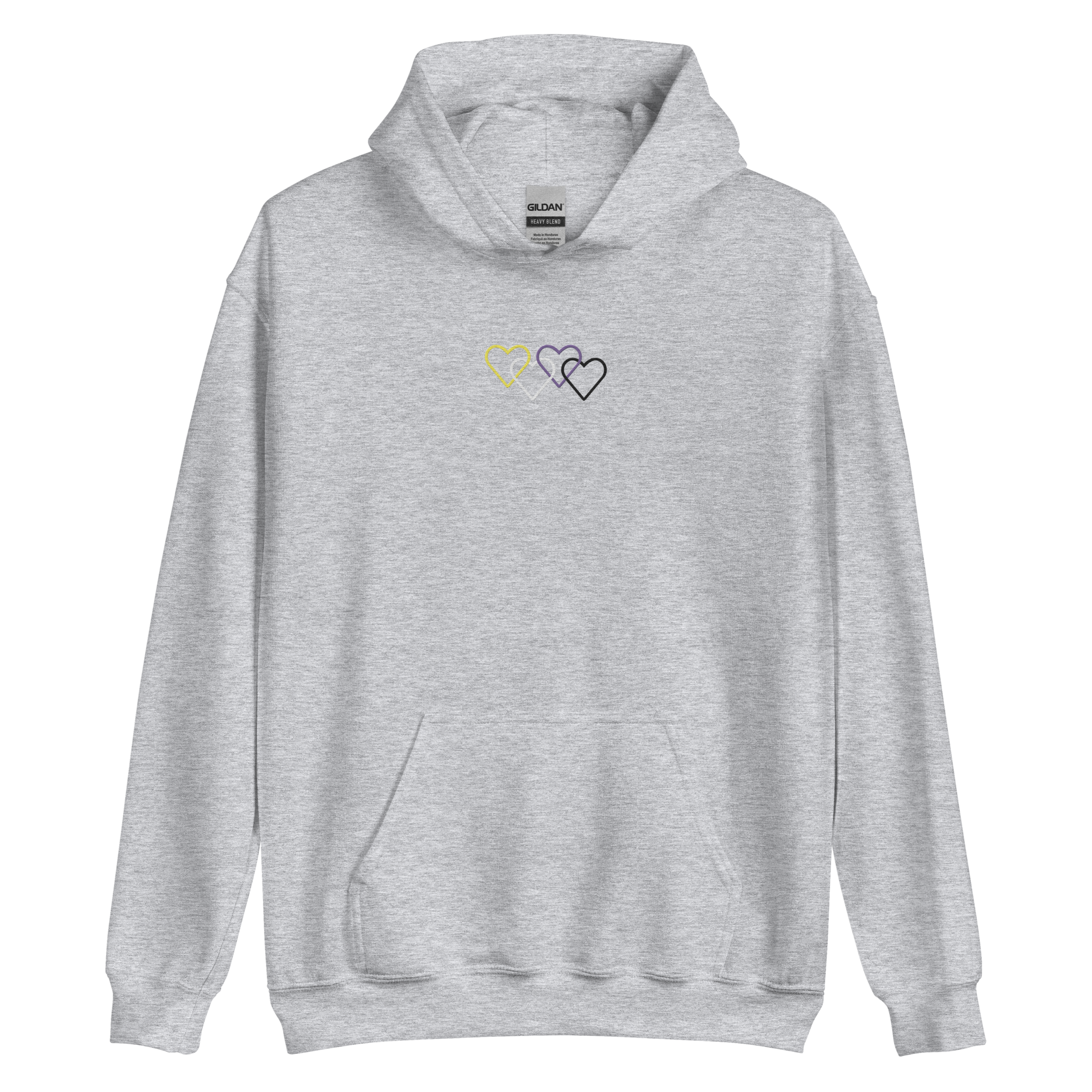 Nonbinary Pride Hoodie: Interlaced Heart Outlines Embroidered Sweatshirt