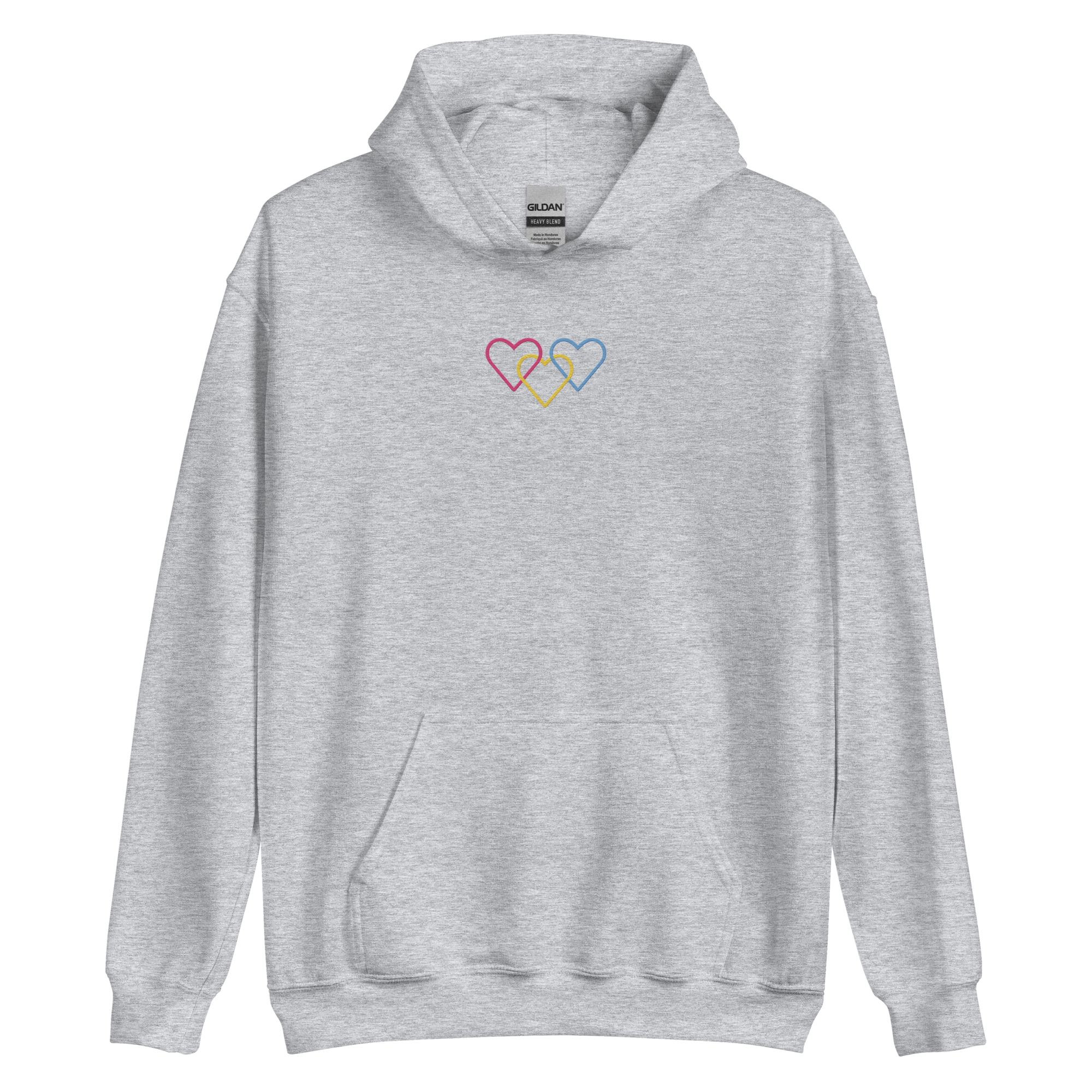 Pansexual Pride Hoodie: Interlaced Heart Outlines Embroidered Sweatshirt