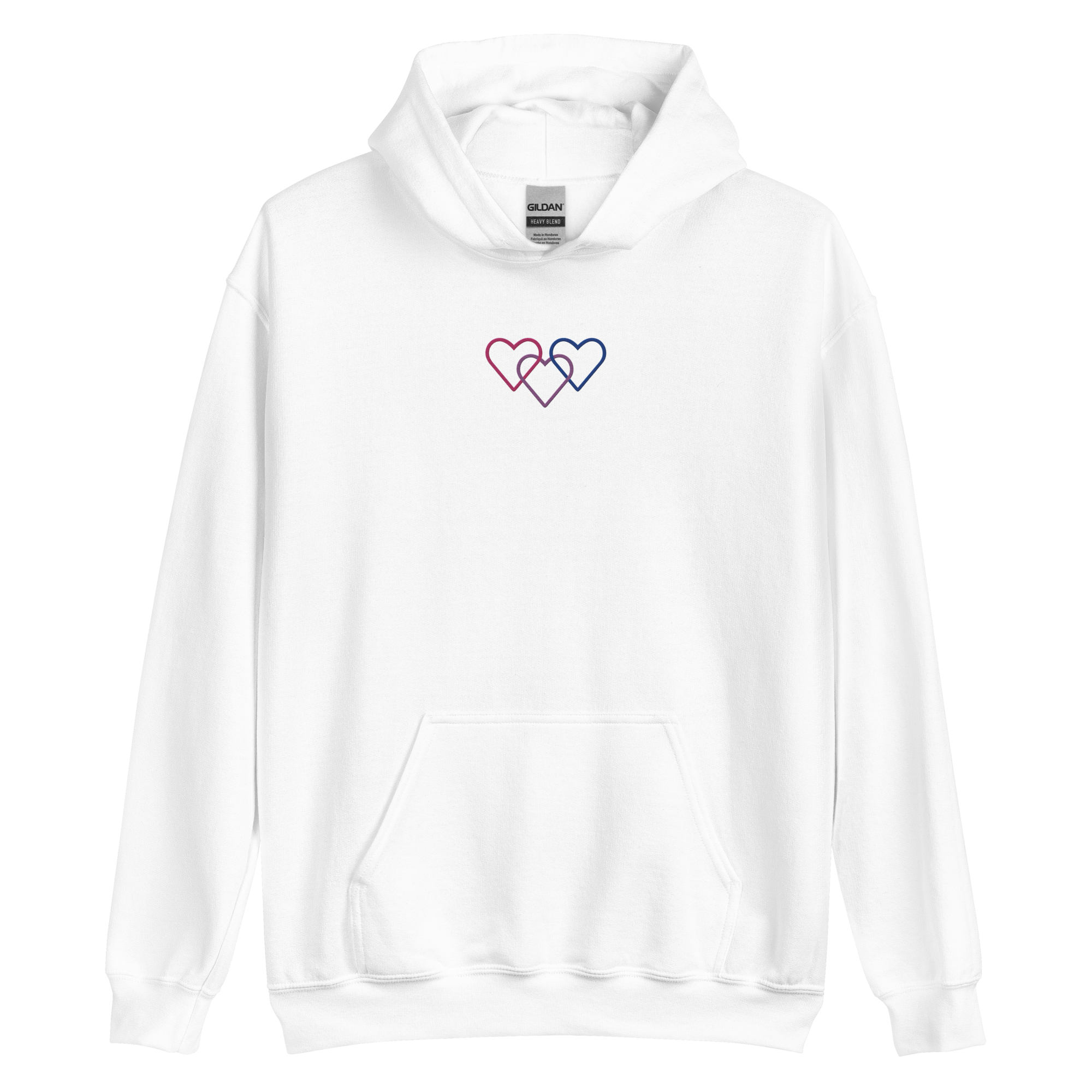 Bisexual Pride Hoodie: Interlaced Heart Outlines Embroidered Sweatshirt