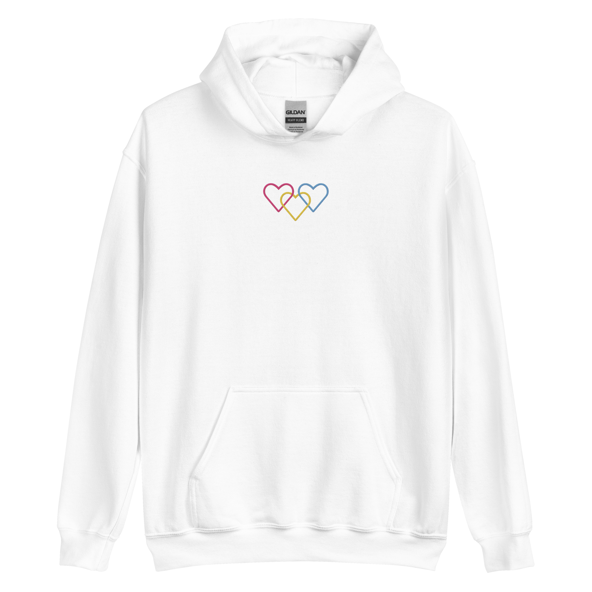 Pansexual Pride Hoodie: Interlaced Heart Outlines Embroidered Sweatshirt