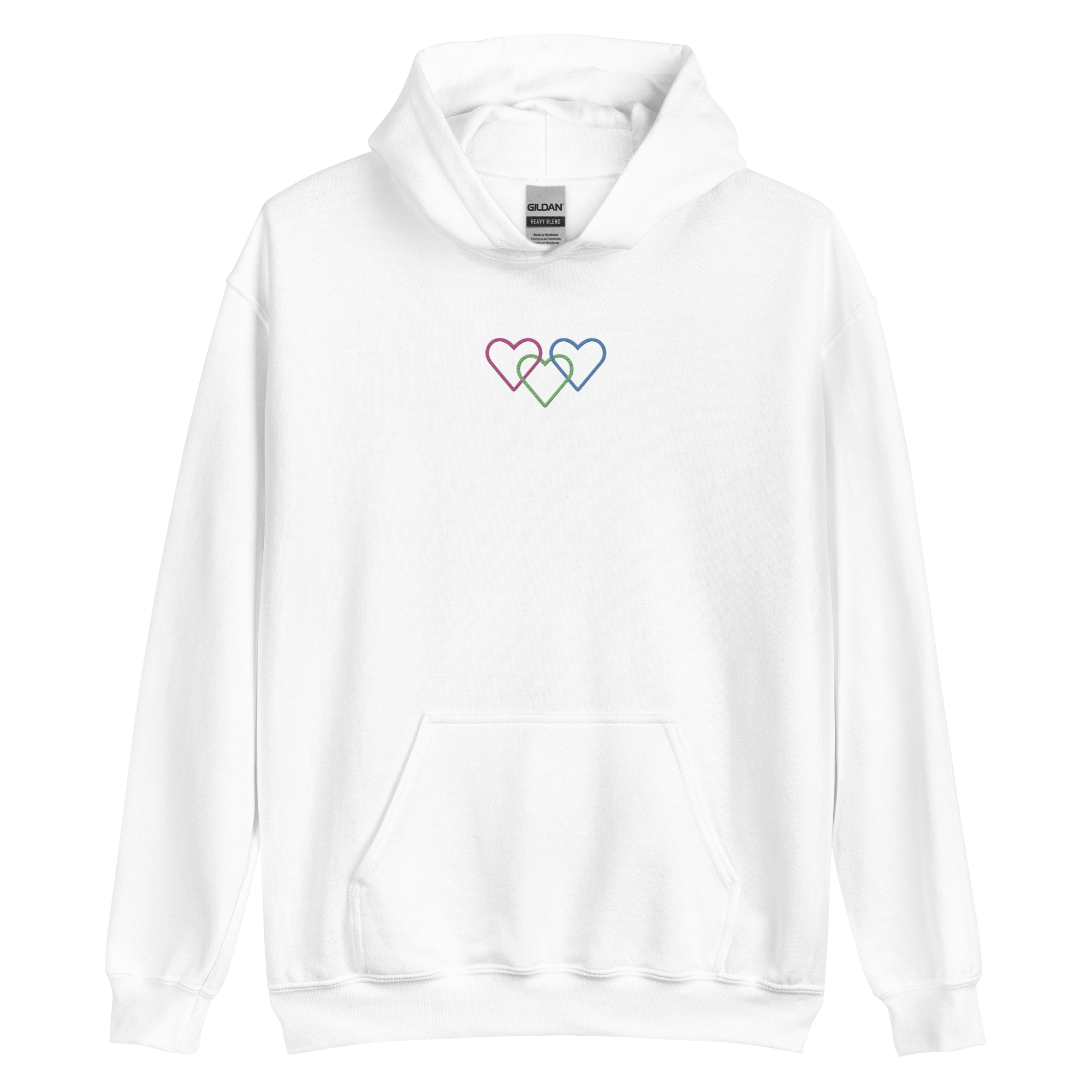 Polysexual Pride Hoodie: Interlaced Heart Outlines Embroidered Sweatshirt
