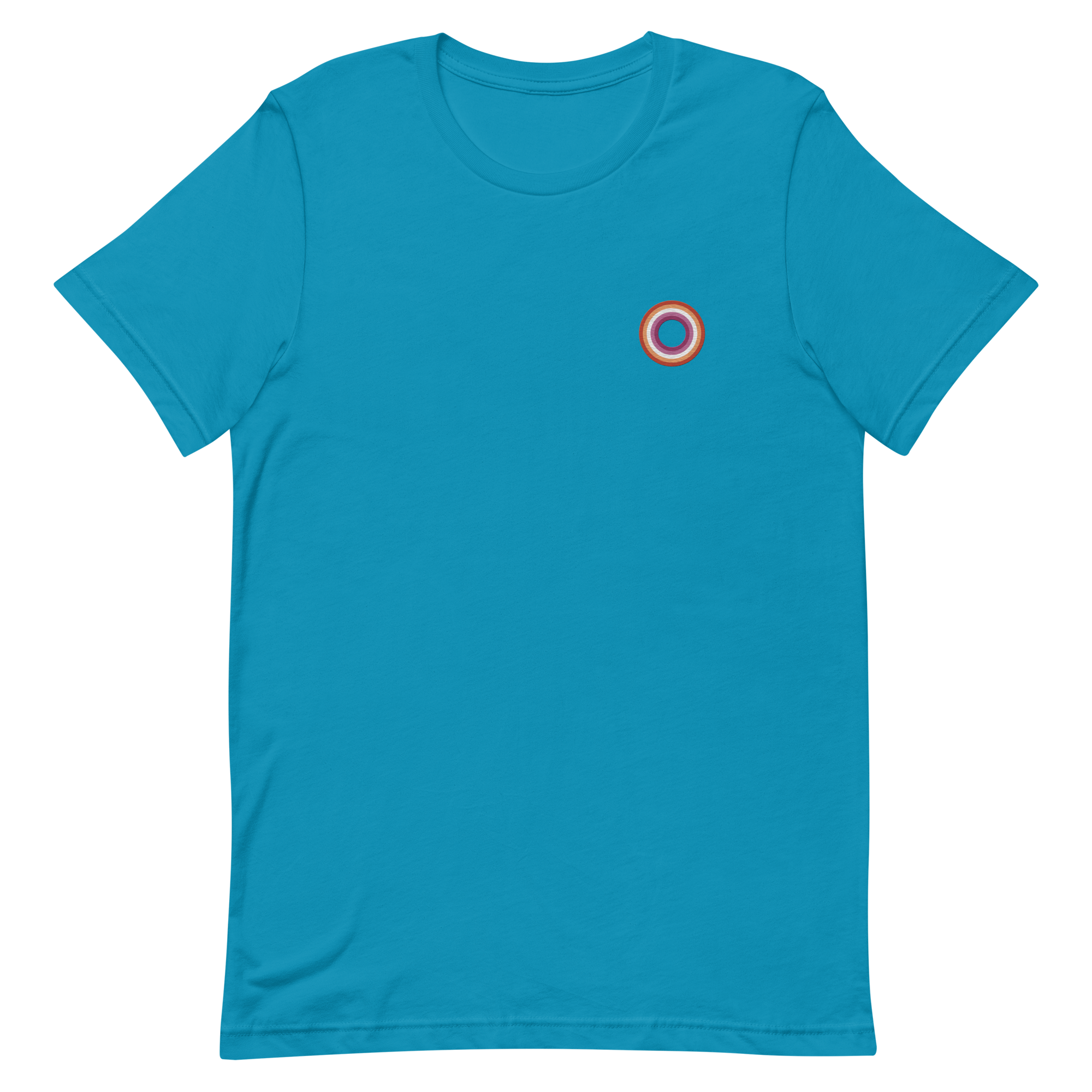 Embroidered Tee: Lesbian Pride Ring Emblem Design