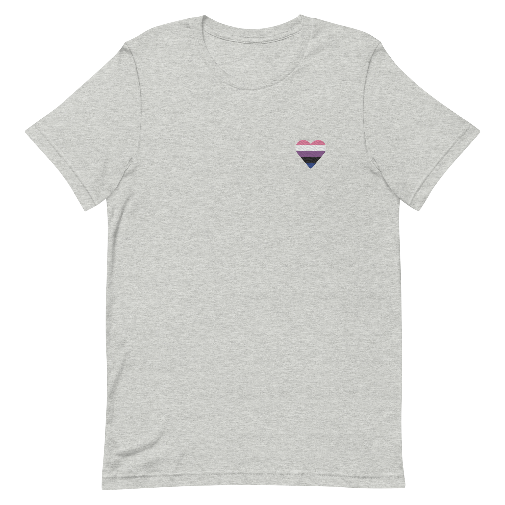 Genderfluid Flag Embroidered Heart T-Shirt: Celebratory LGBTQ+ Pride Design