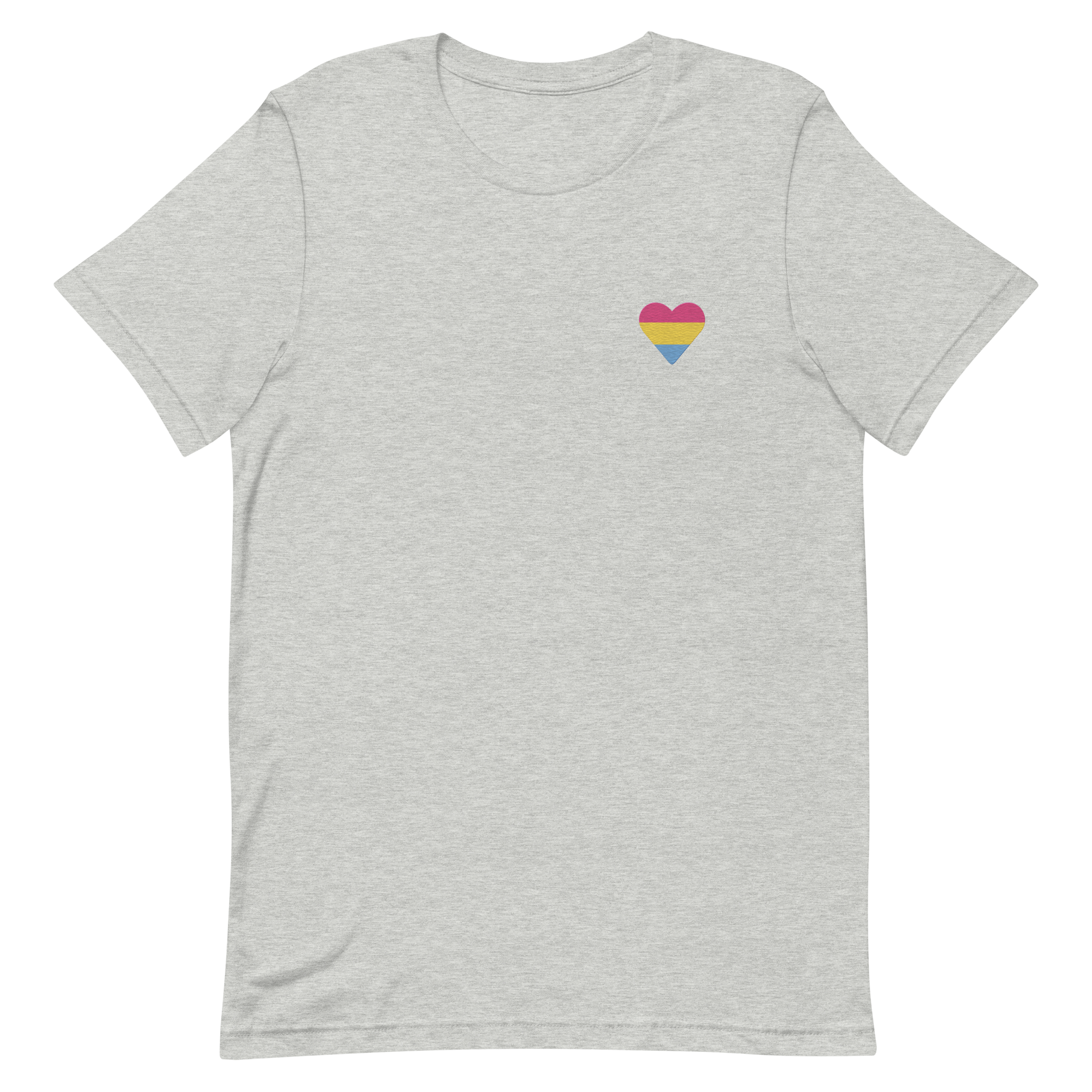 Pansexual Flag Embroidered Heart T-Shirt: Celebratory LGBTQ+ Pride Design