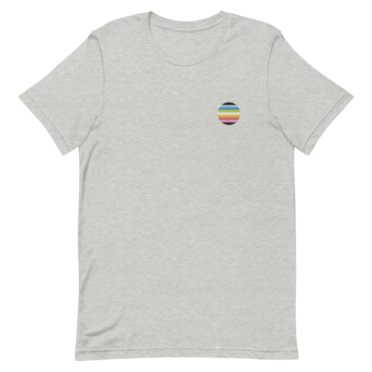 Queer Flag Embroidered Circle Tee: Celebratory LGBTQ+ Pride Design