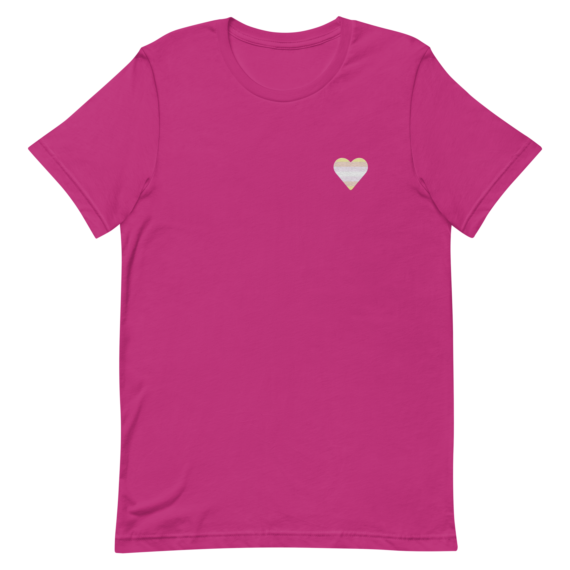 Pangender Flag Embroidered Heart T-Shirt: Celebratory LGBTQ+ Pride Design