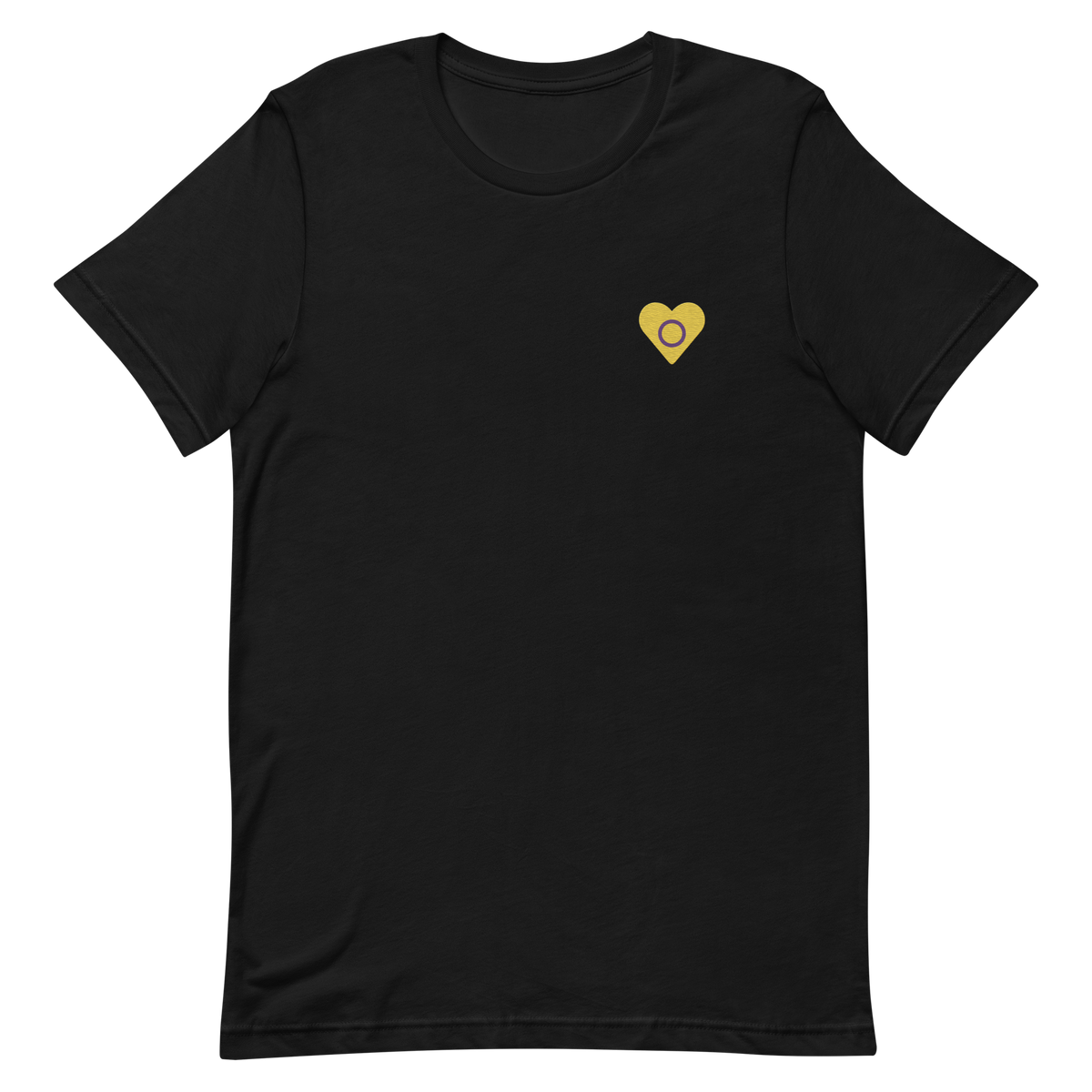 Intersex Flag Embroidered Heart T-Shirt: Celebratory LGBTQ+ Pride Design