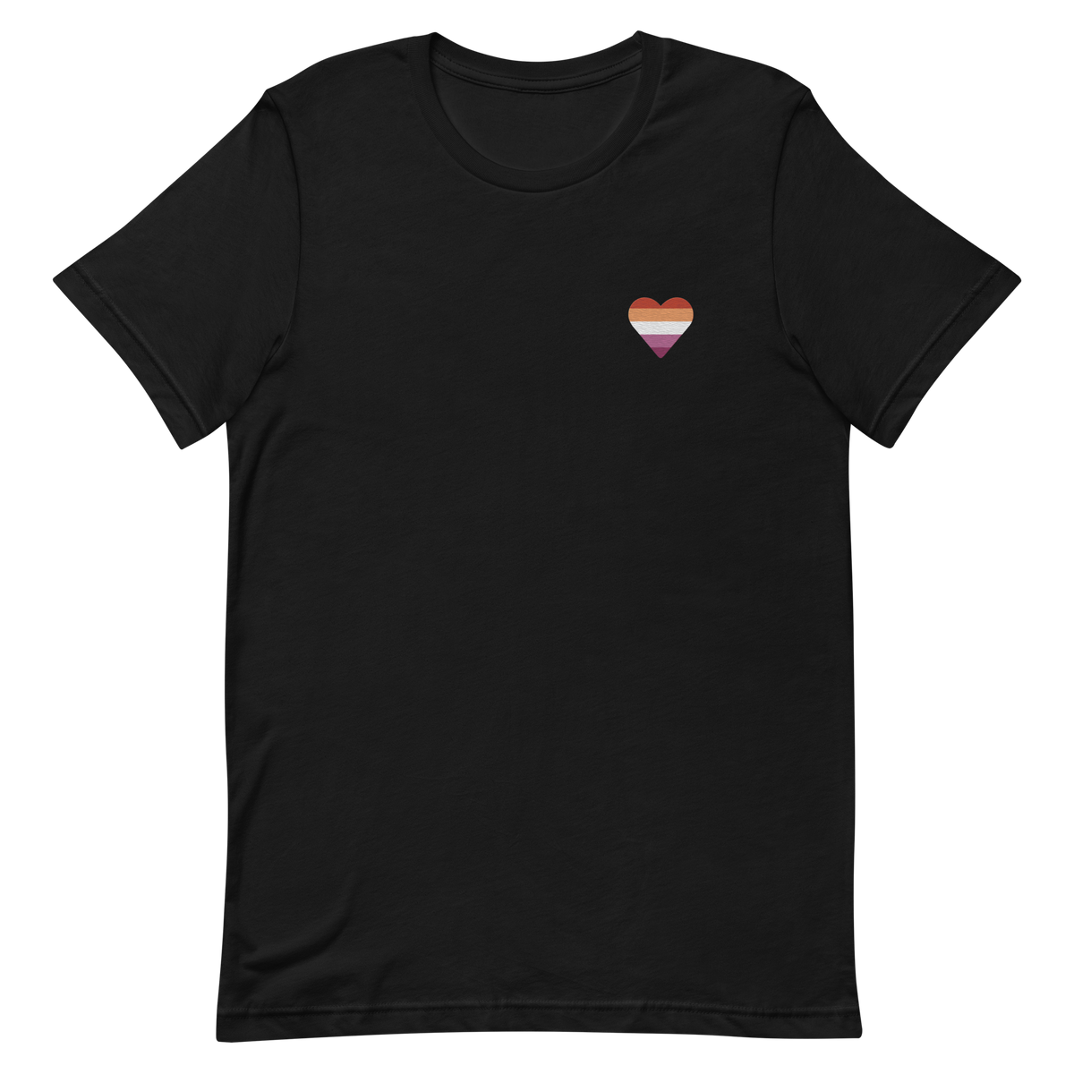 Lesbian Flag Embroidered Heart T-Shirt: Celebratory LGBTQ+ Pride Design