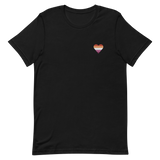 Lesbian Flag Embroidered Heart T-Shirt: Celebratory LGBTQ+ Pride Design
