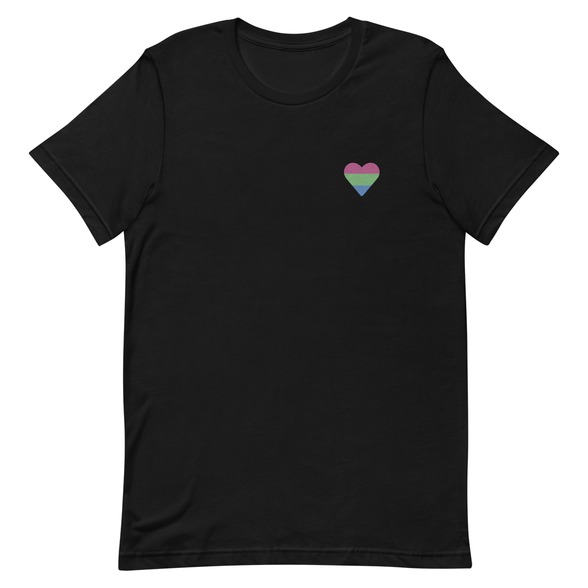Polysexual Flag Embroidered Heart T-Shirt: Celebratory LGBTQ+ Pride Design