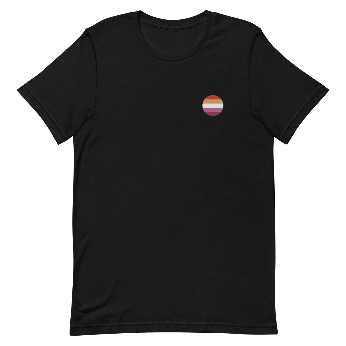 Lesbian Flag Embroidered Circle Tee: Celebratory LGBTQ+ Pride Design