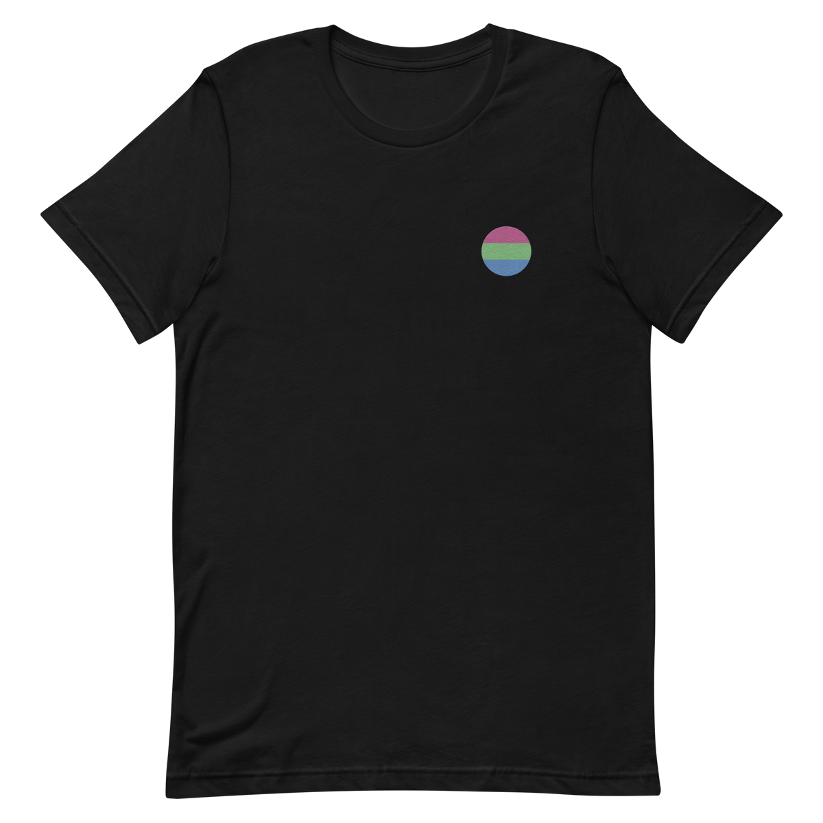 Polysexual Flag Embroidered Circle Tee: Celebratory LGBTQ+ Pride Design