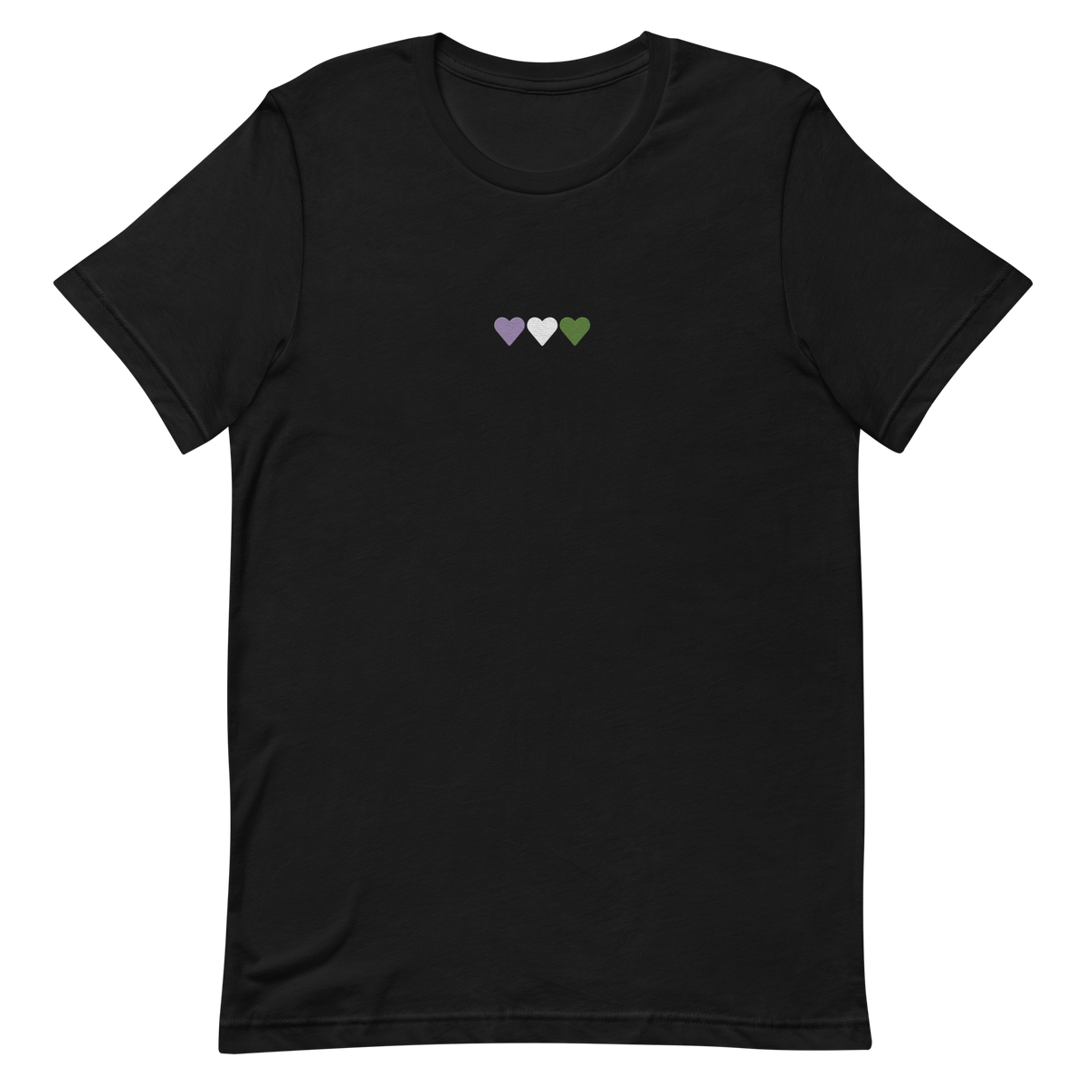 Embroidered Genderqueer T-Shirt: Pride Flag Horizontal Heart Design