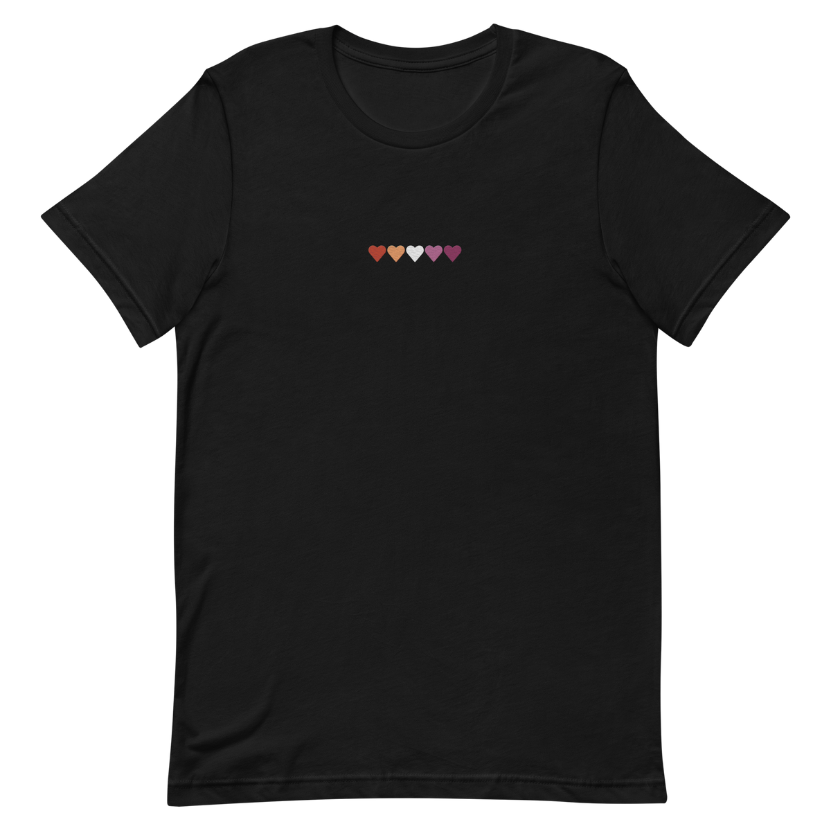 Embroidered Lesbian T-Shirt: Pride Flag Horizontal Heart Design