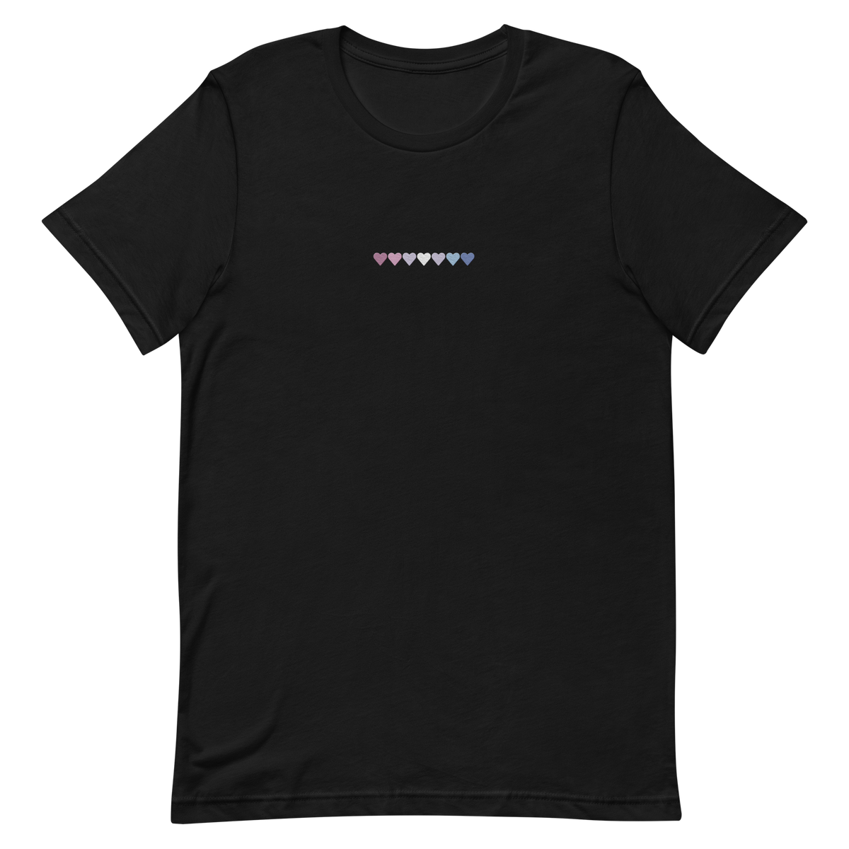 Embroidered Bigender T-Shirt: Pride Flag Horizontal Heart Design