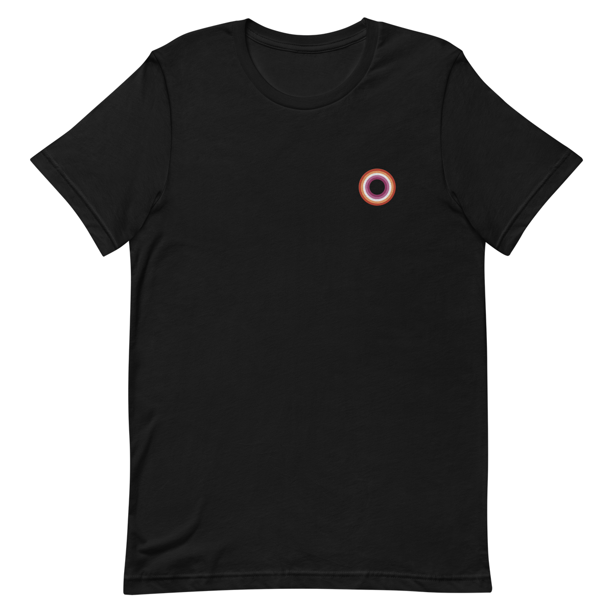 Embroidered Tee: Lesbian Pride Ring Emblem Design