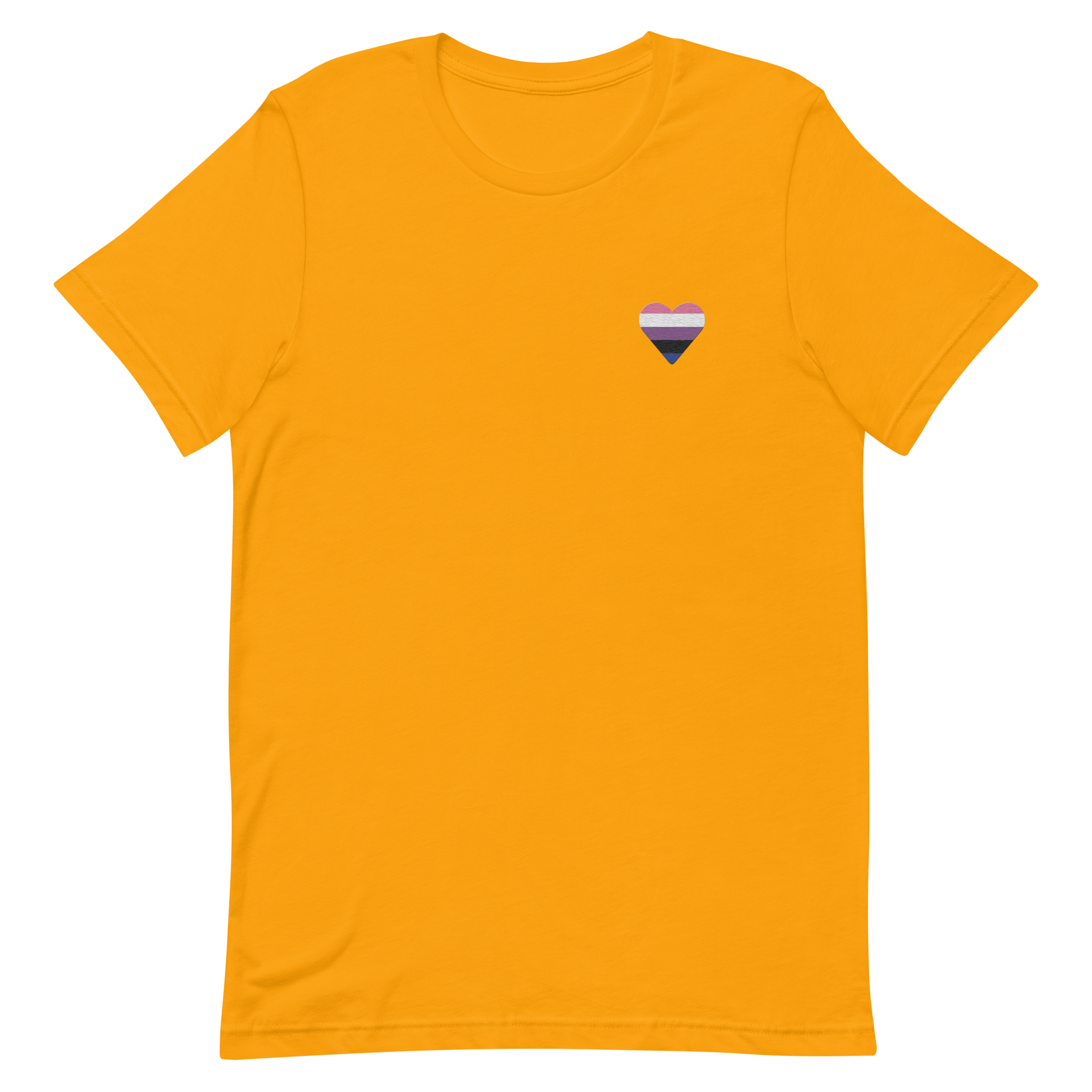 Genderfluid Flag Embroidered Heart T-Shirt: Celebratory LGBTQ+ Pride Design