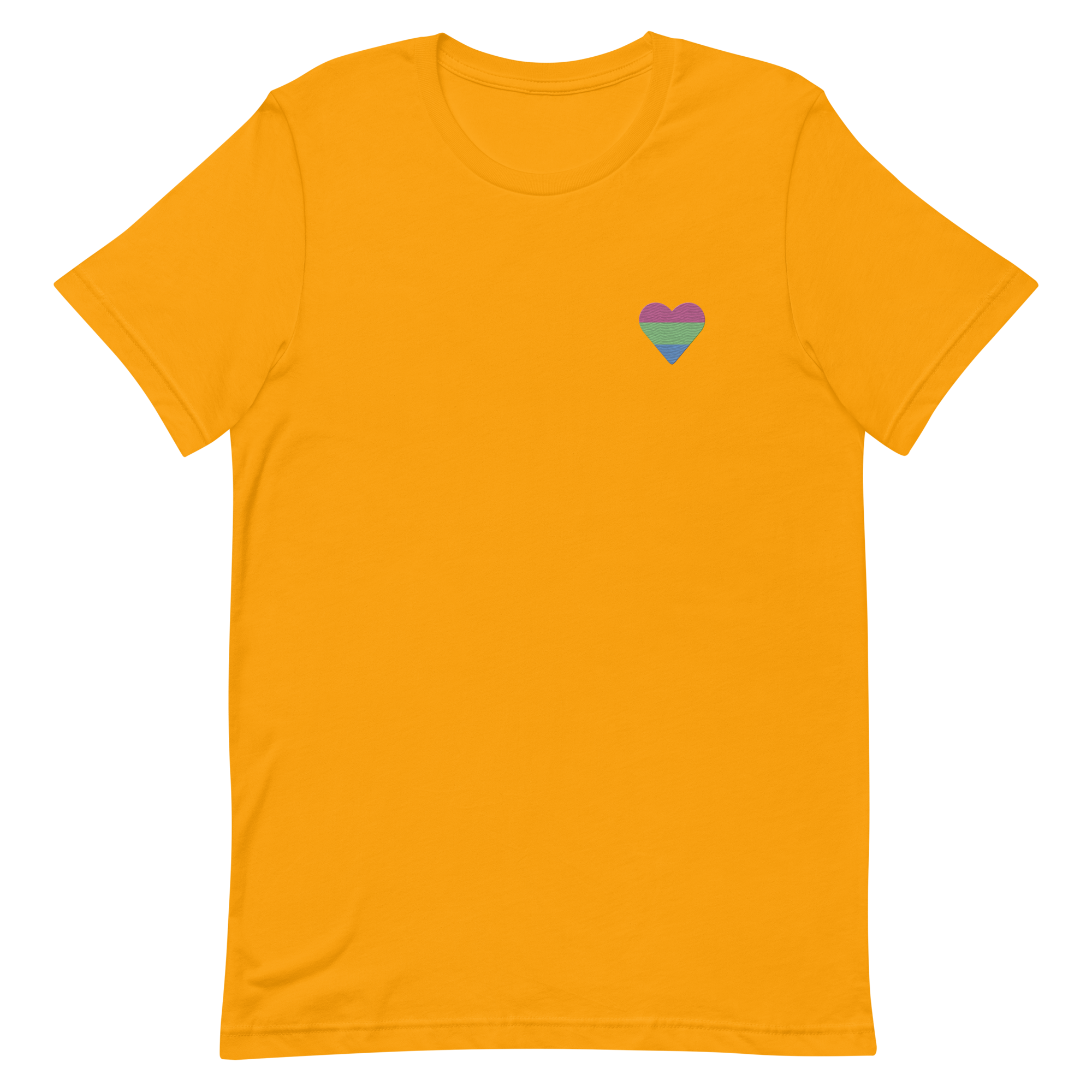 Polysexual Flag Embroidered Heart T-Shirt: Celebratory LGBTQ+ Pride Design