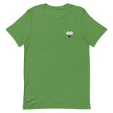Nonbinary Flag Embroidered Heart T-Shirt: Celebratory LGBTQ+ Pride Design