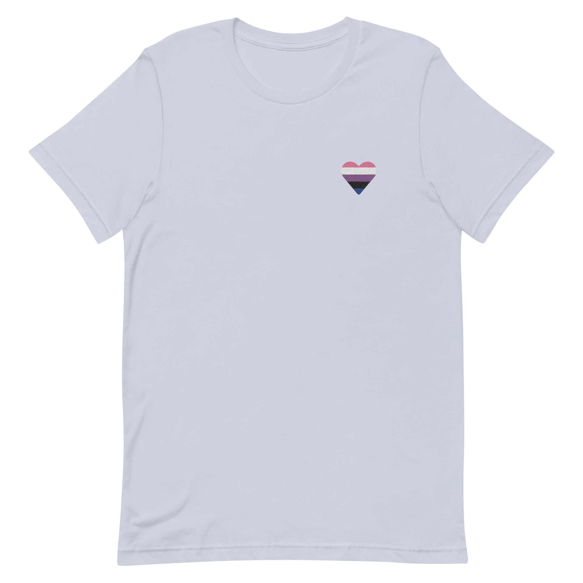 Genderfluid Flag Embroidered Heart T-Shirt: Celebratory LGBTQ+ Pride Design