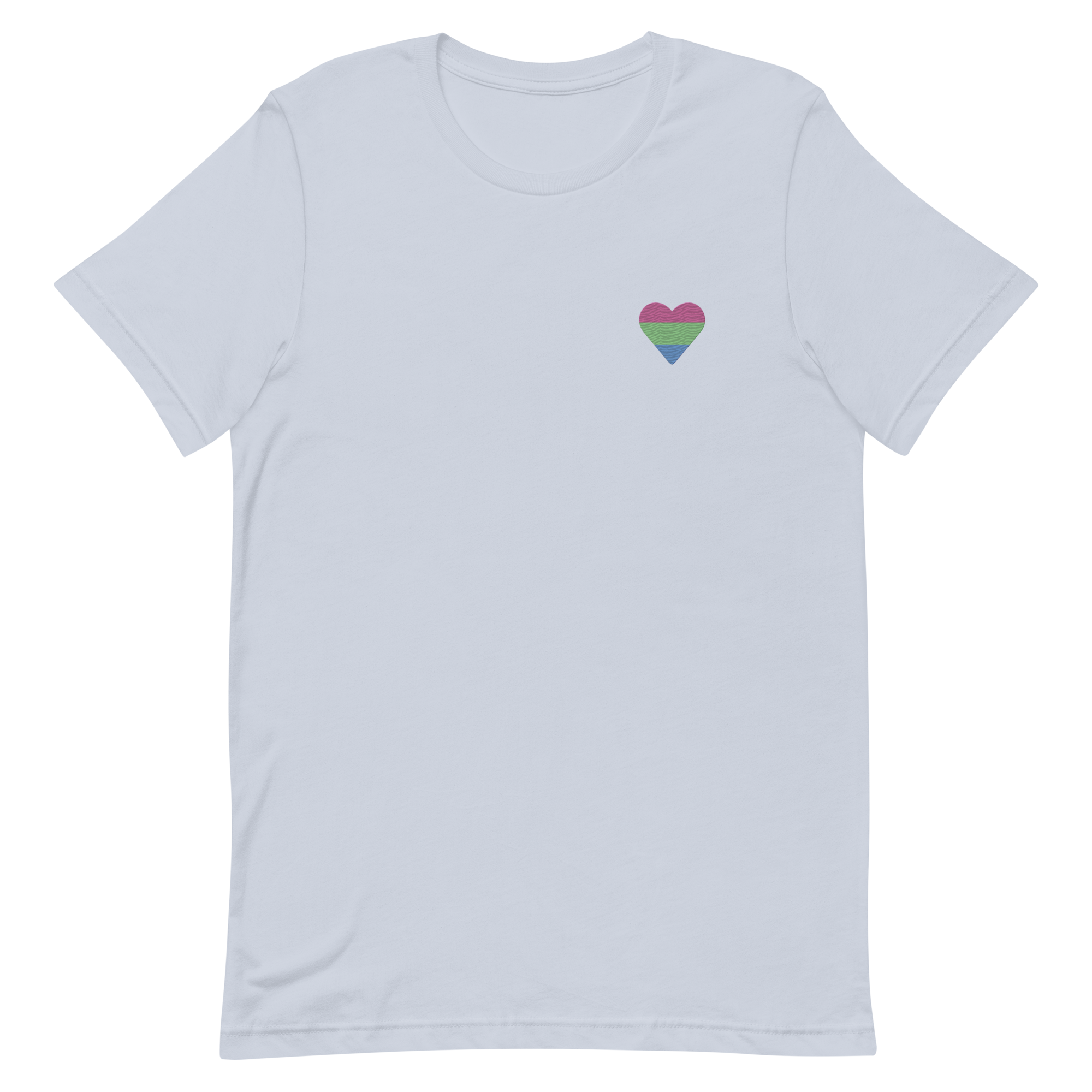 Polysexual Flag Embroidered Heart T-Shirt: Celebratory LGBTQ+ Pride Design