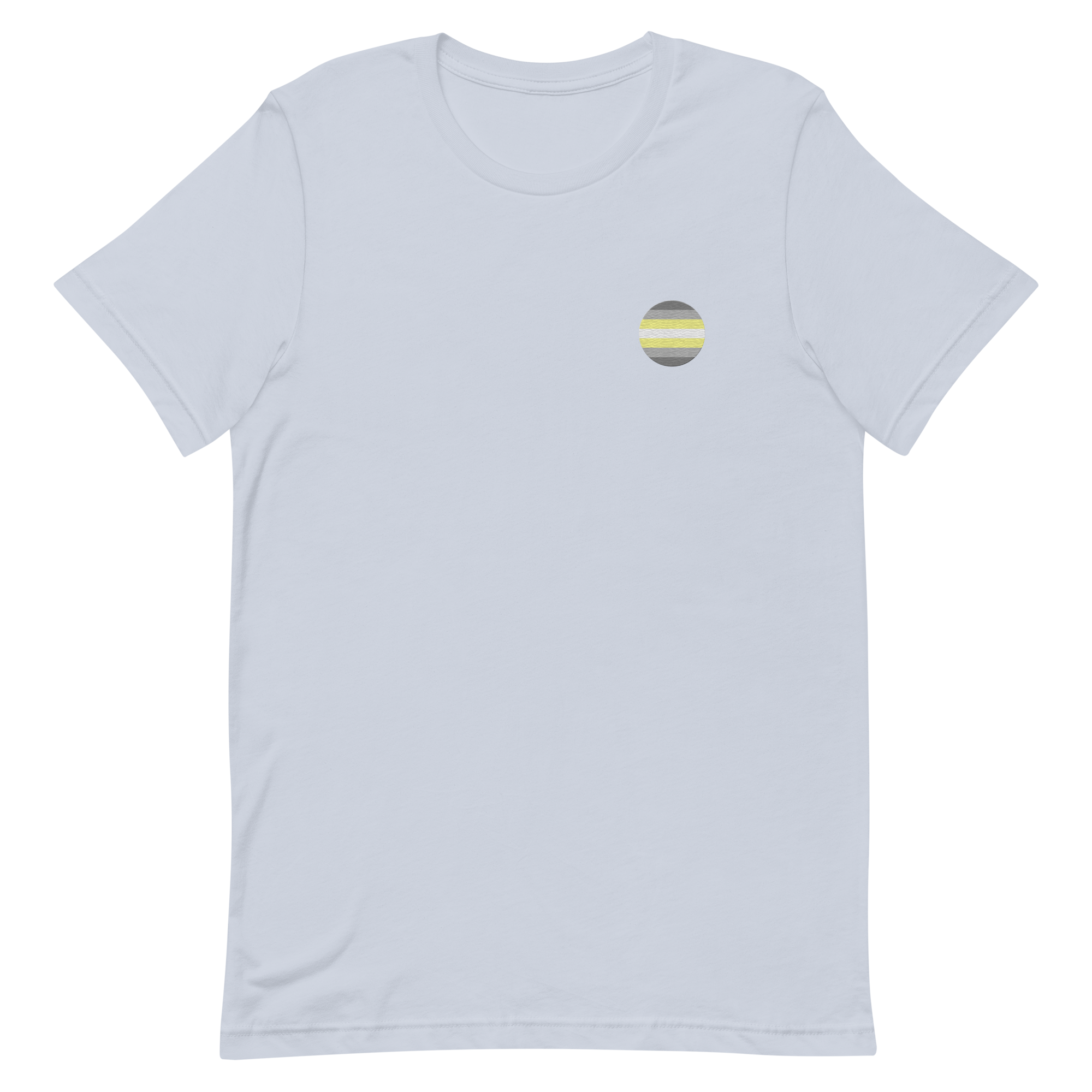 Demigender Flag Embroidered Circle Tee: Celebratory LGBTQ+ Pride Design