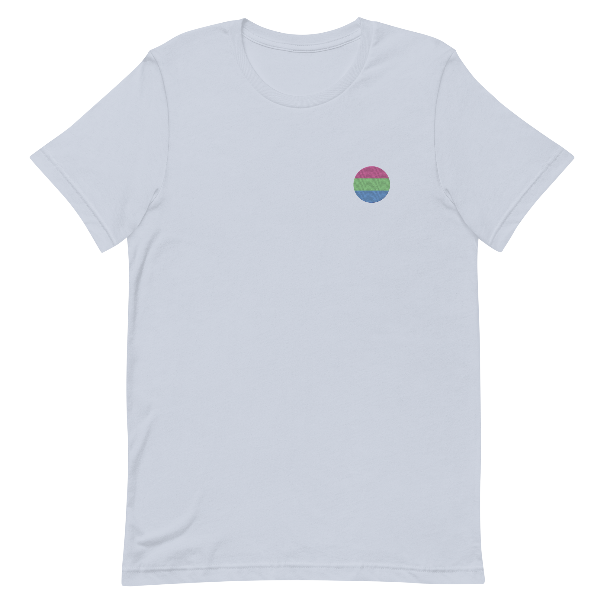 Polysexual Flag Embroidered Circle Tee: Celebratory LGBTQ+ Pride Design