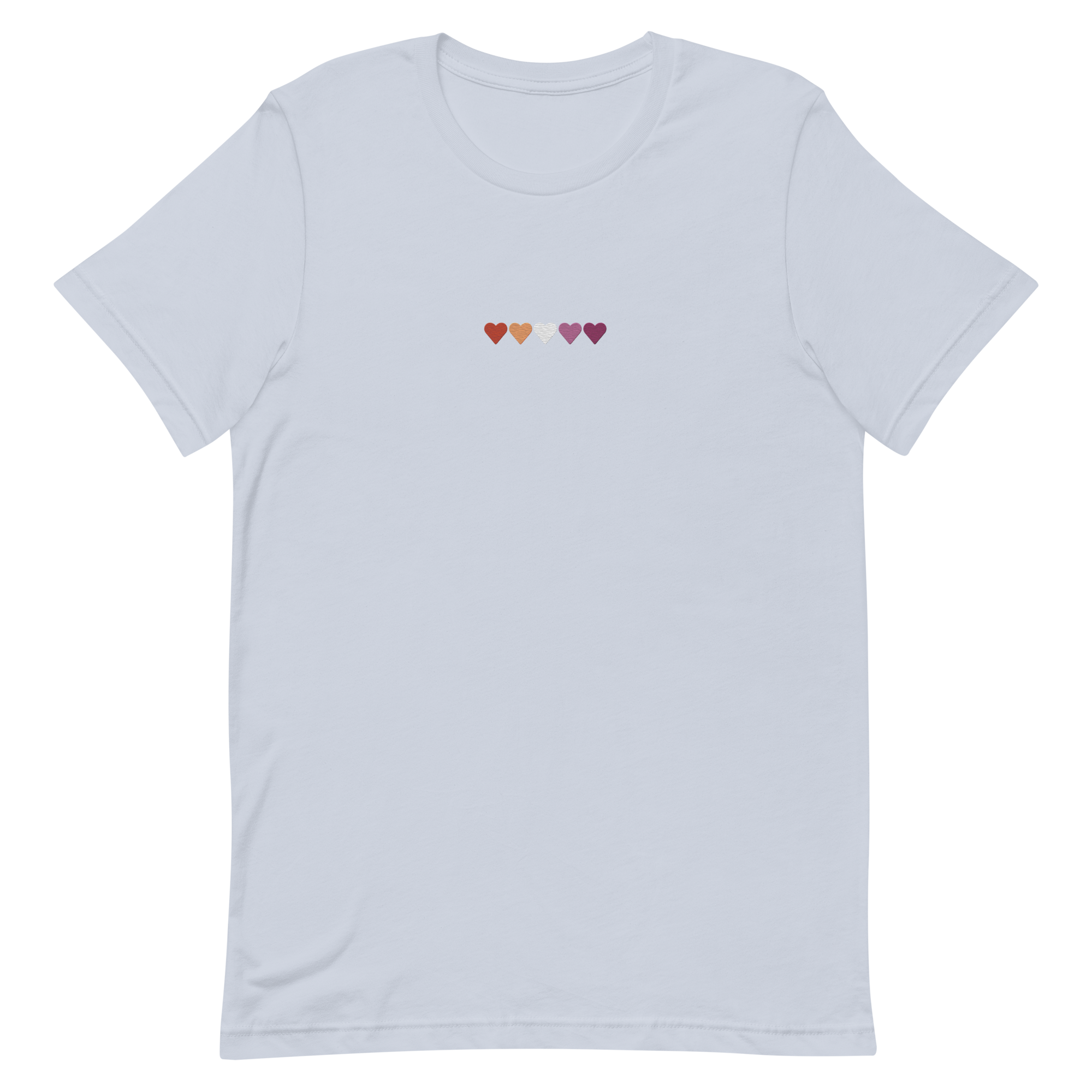 Embroidered Lesbian T-Shirt: Pride Flag Horizontal Heart Design