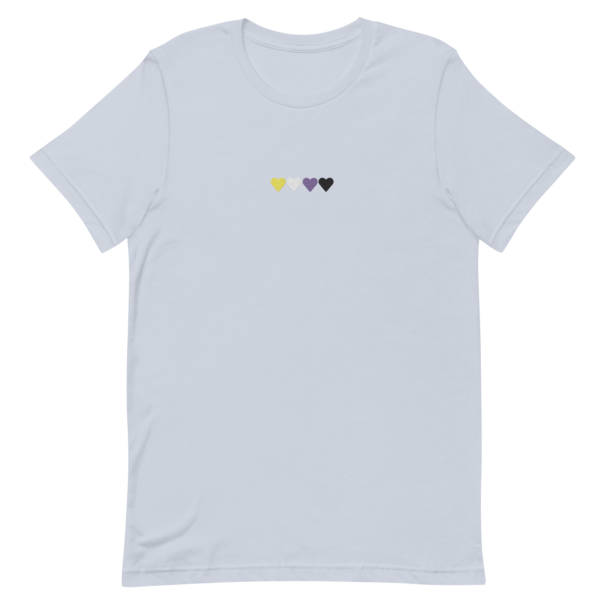 Embroidered Nonbinary T-Shirt: Pride Flag Horizontal Heart Design