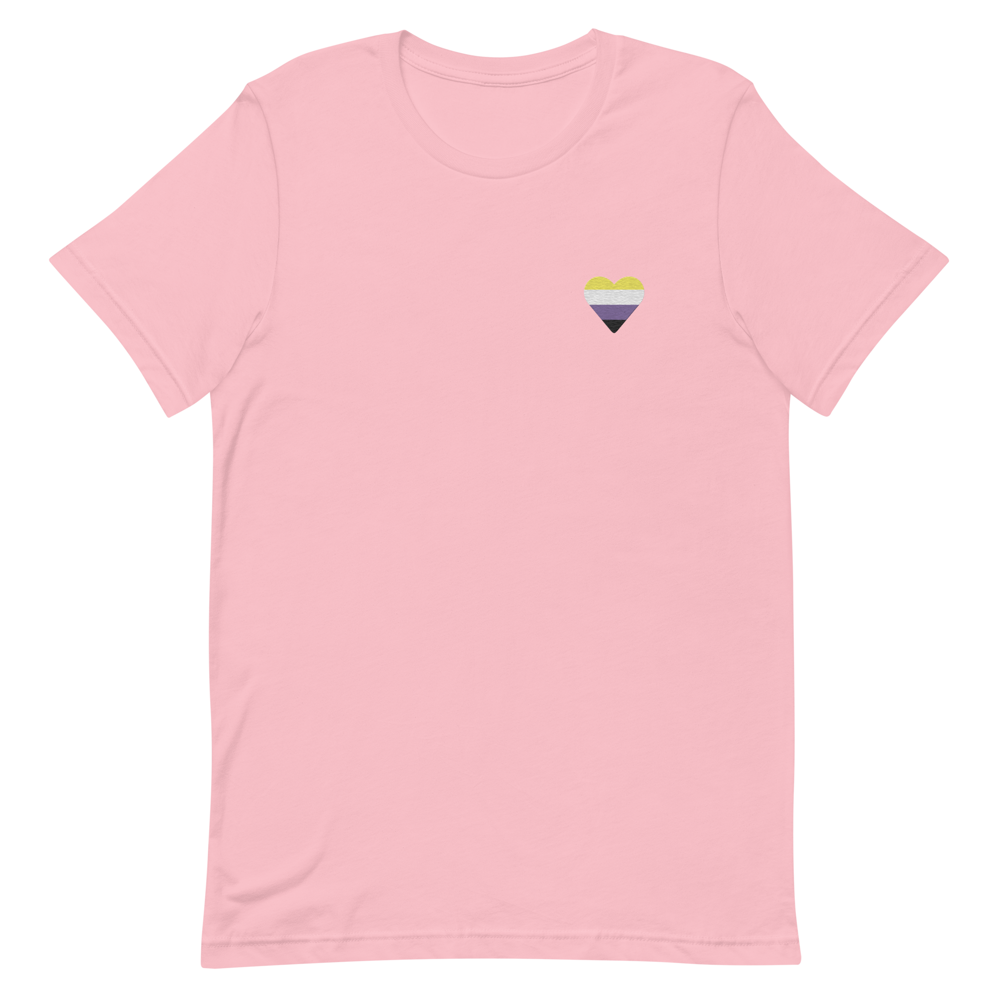 Nonbinary Flag Embroidered Heart T-Shirt: Celebratory LGBTQ+ Pride Design