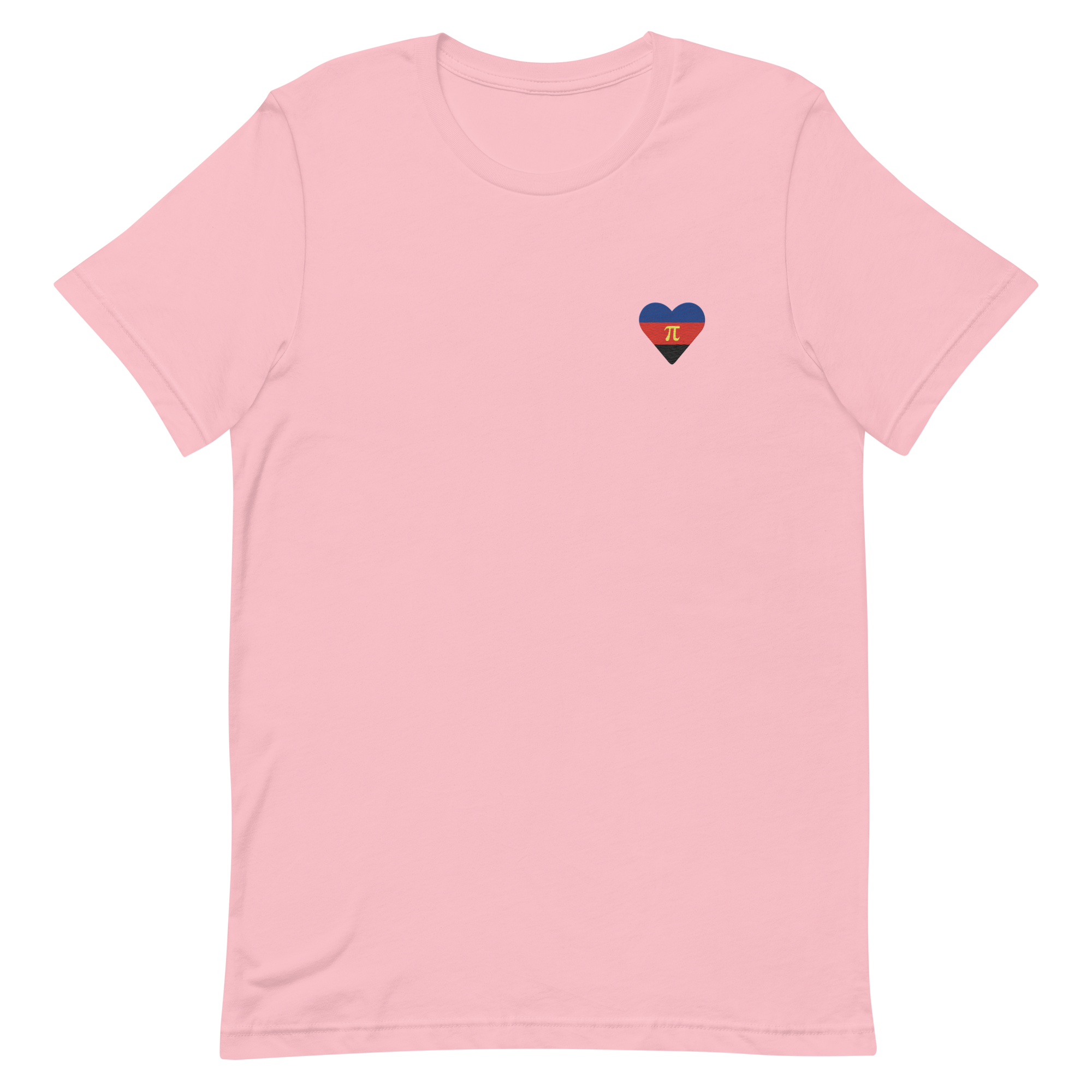 Polyamory Flag Embroidered Heart T-Shirt: Celebratory LGBTQ+ Pride Design