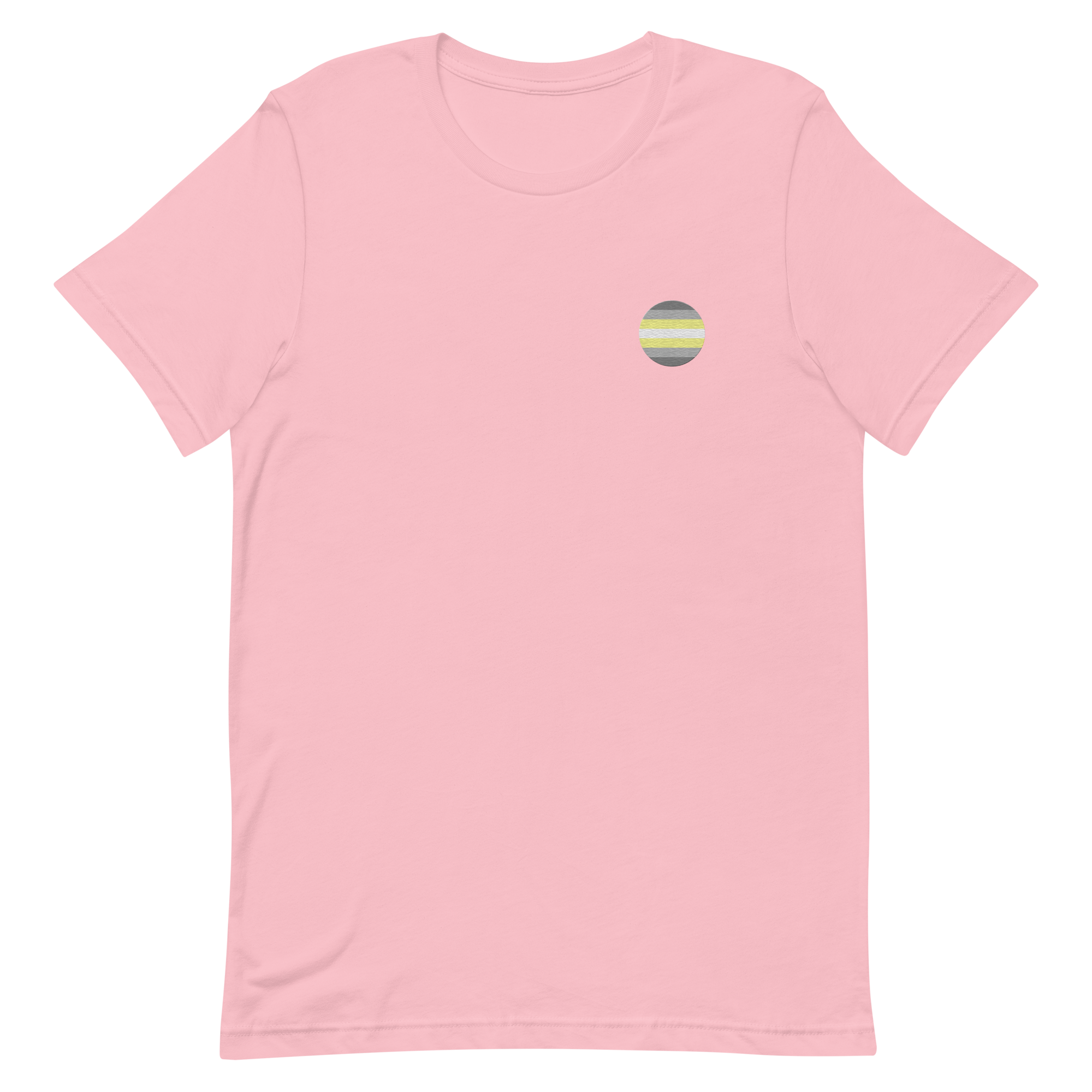Demigender Flag Embroidered Circle Tee: Celebratory LGBTQ+ Pride Design