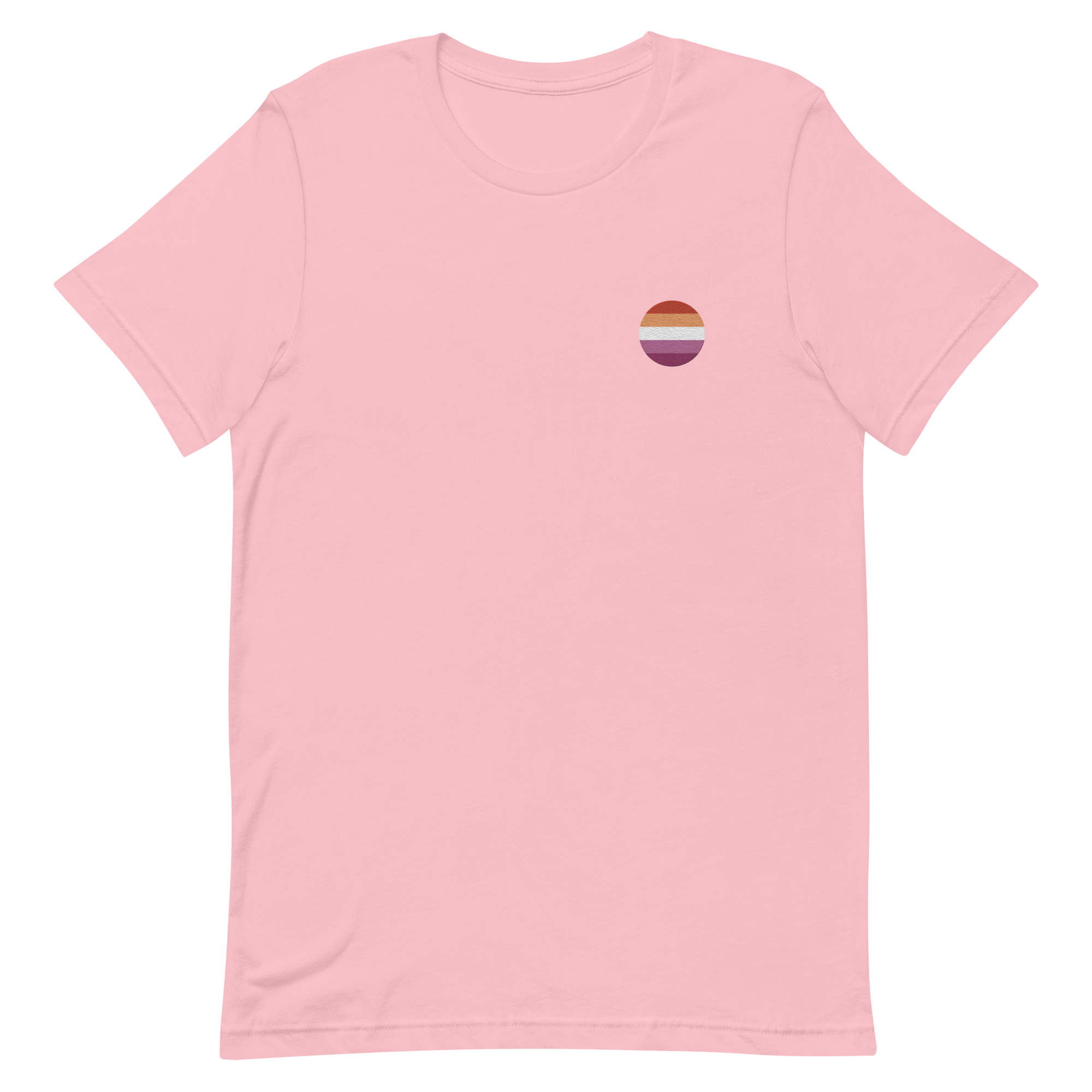 Lesbian Flag Embroidered Circle Tee: Celebratory LGBTQ+ Pride Design