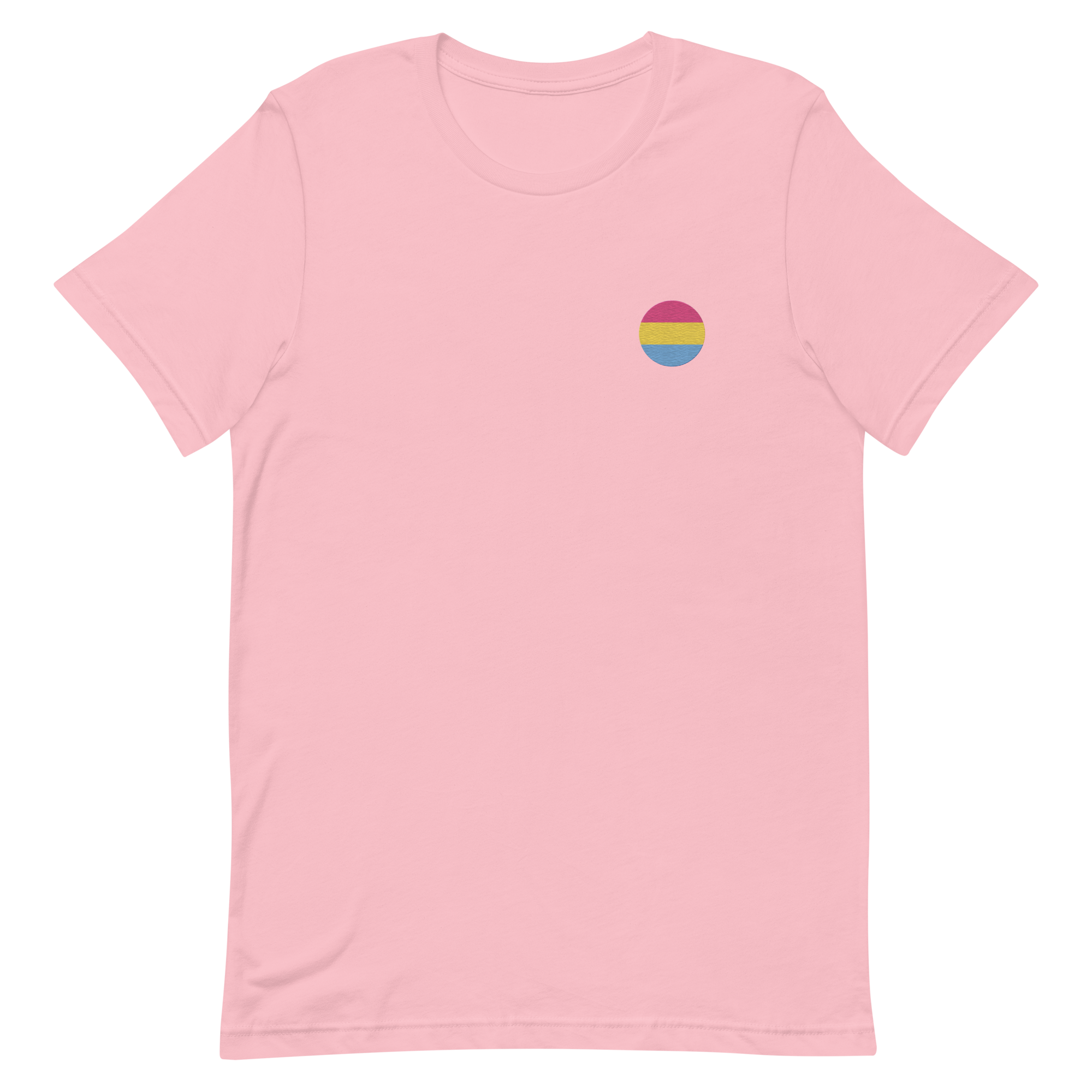 Pansexual Flag Embroidered Circle Tee: Celebratory LGBTQ+ Pride Design
