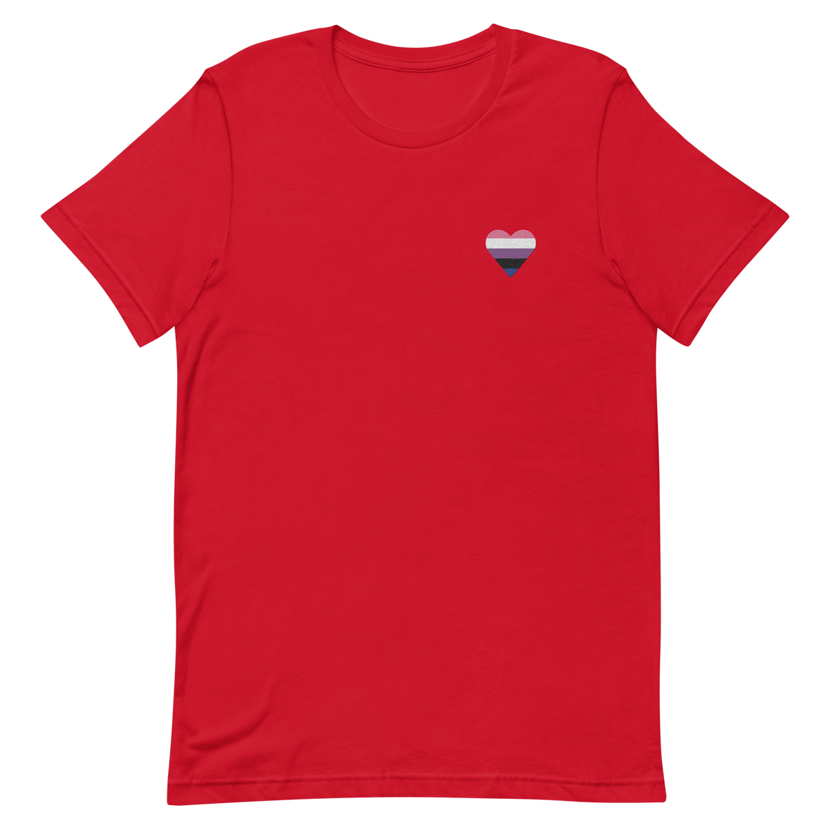 Genderfluid Flag Embroidered Heart T-Shirt: Celebratory LGBTQ+ Pride Design