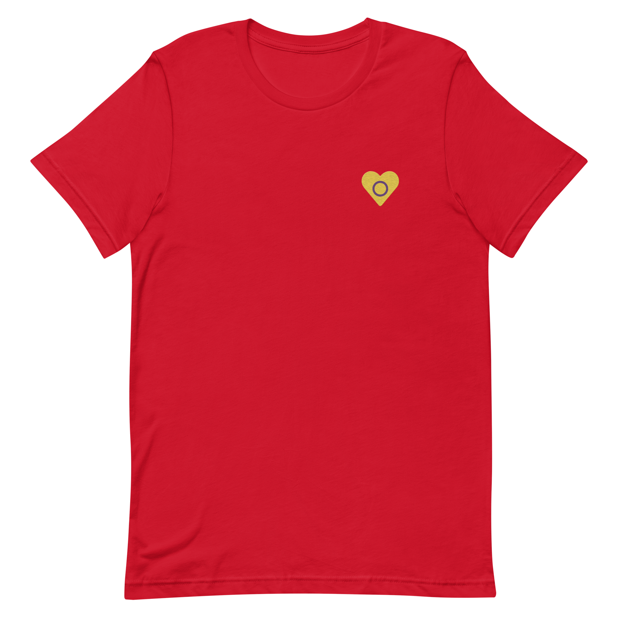 Intersex Flag Embroidered Heart T-Shirt: Celebratory LGBTQ+ Pride Design